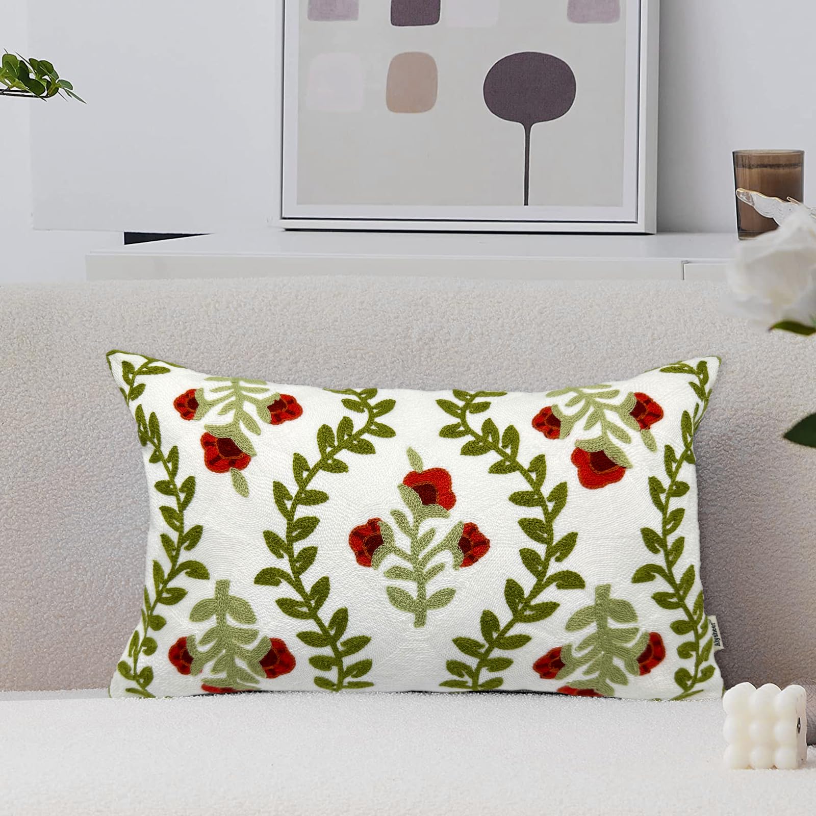 18 Inch Blue Floral Embroidered Cotton Pillow Covers Farmhouse Decor Set of 2
