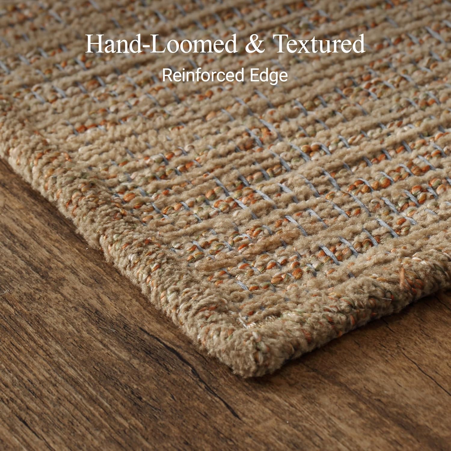 GENIMO 4X6 Neutral Area Rugs for Living Room, Hand Woven Machine Washable Non Slip Textured Soft Rug, Handmade Rustic Braided Low Pile Rugs for Farmhouse, Bedroom Office Rug in Jute Color