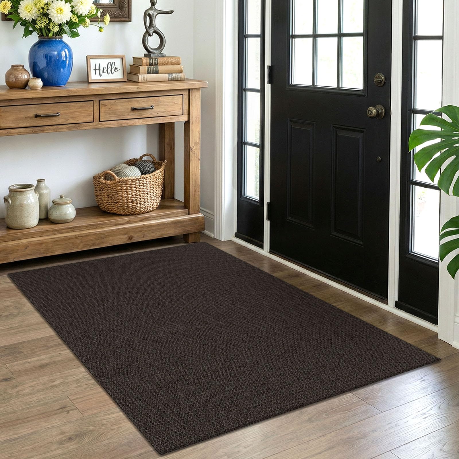 EARTHALL Washable Area Rug 4x6 Ft Non Slip Rugs for Entryway Braided Rubber Backed Bedroom Carpet Cotton Entry Rug Woven Floor Carpets for Bedroom Dining Room Living Room, Send/Beige