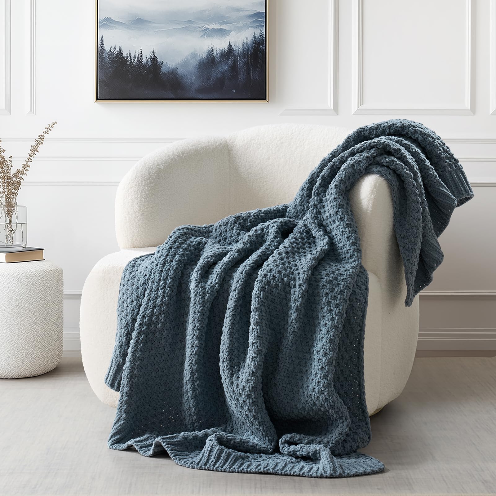 EVERGRACEHOME Chunky Chenille Knit Throw Blanket for Couch, Soft Luxurious Moss Stitch Blankets for Bed, Cozy Decorative Farmhouse Knitted Throws for Sofa, Mocha Brown, 50" x 60"