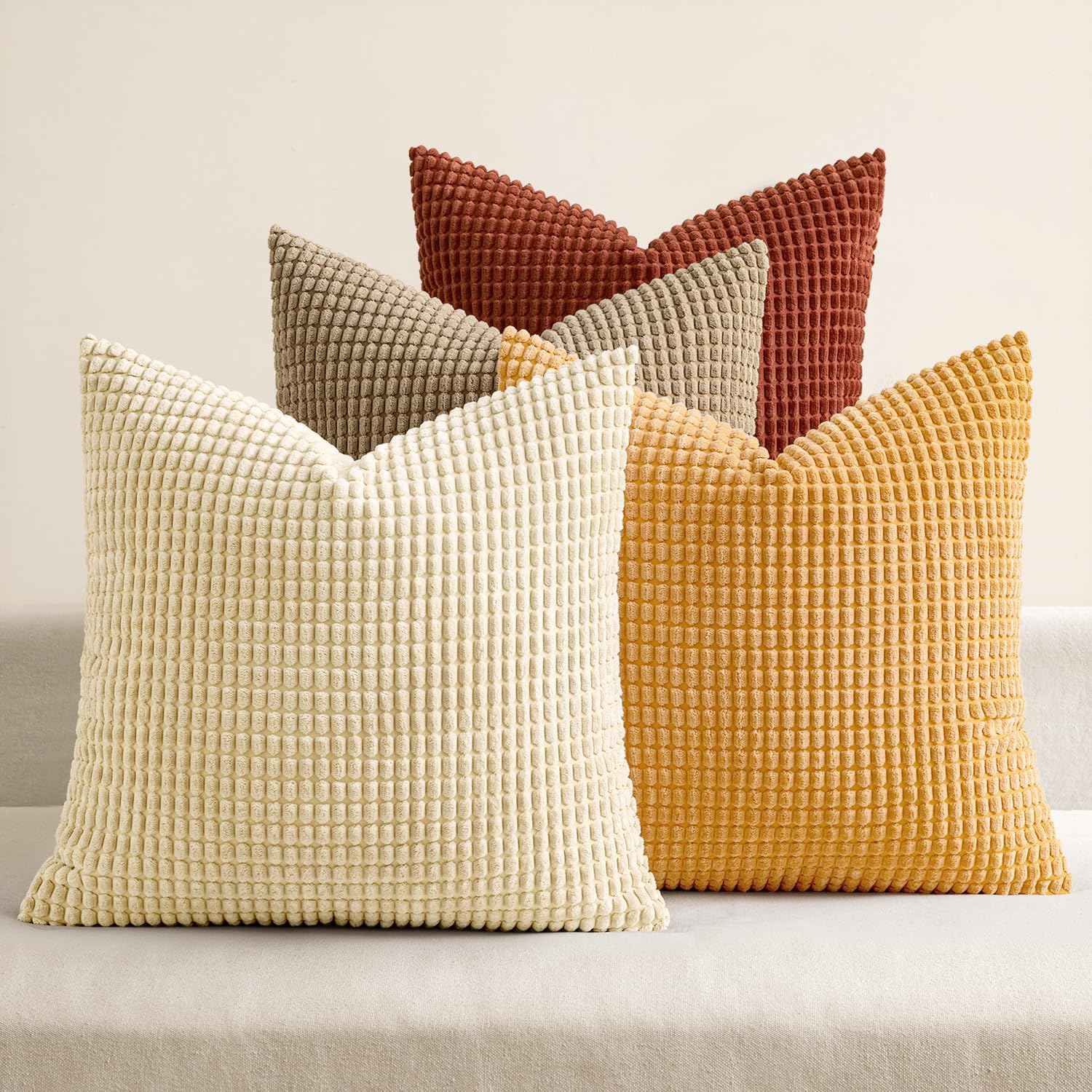 MIULEE Timeless Neutral Pillow Covers 18x18 Inch Set of 4 Mid Century Modern Grey Throw Pillows Rustic Corduroy Couch Pillowcases Nordic Home Decor for Sofa Living Room Bed