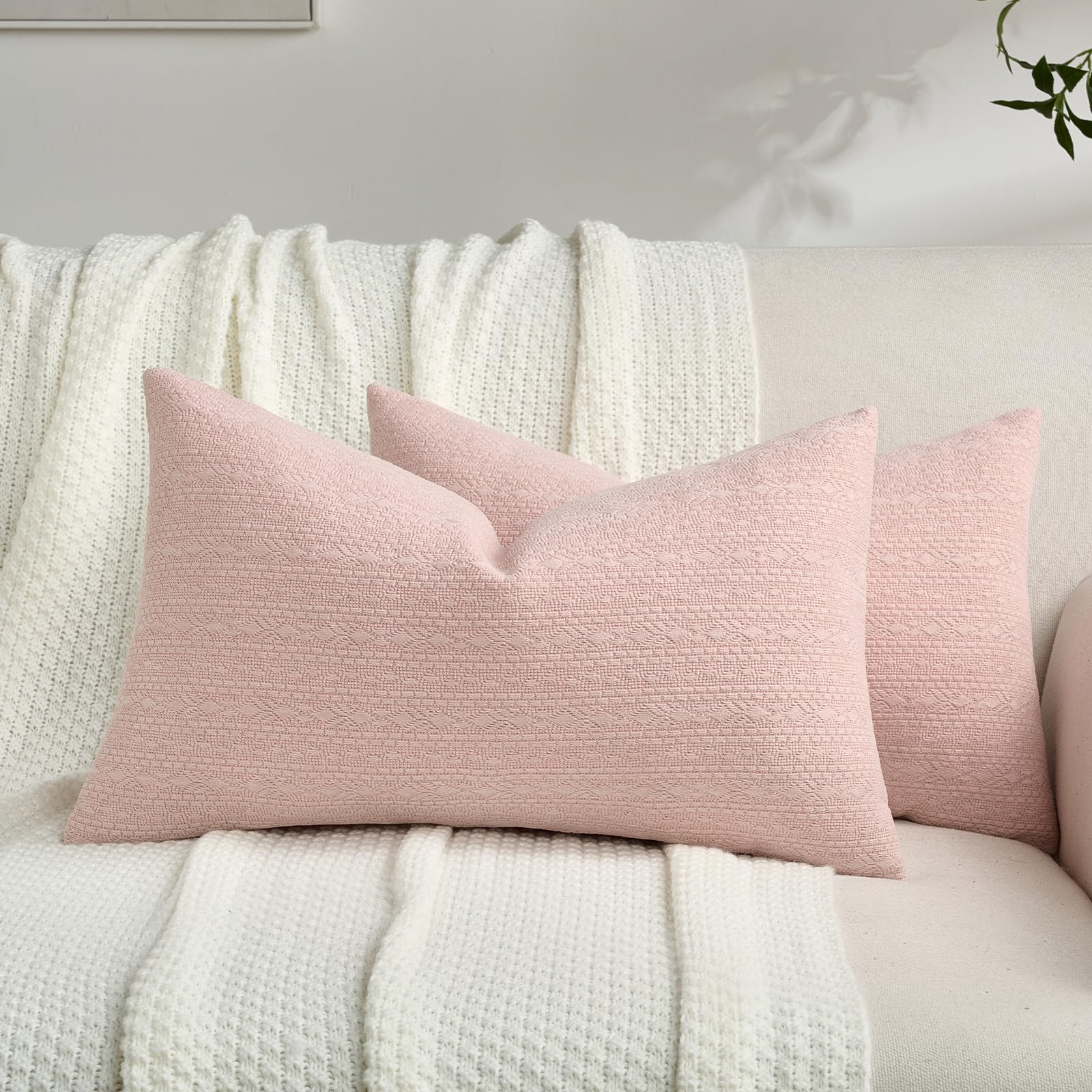 FUTEI Pack of 2 Solid Chenille Throw Pillow Covers 18x18 Inch Soft Farmhouse Decorative Accent Cushion Cases Modern Home Decor for Couch Living Room, Cream