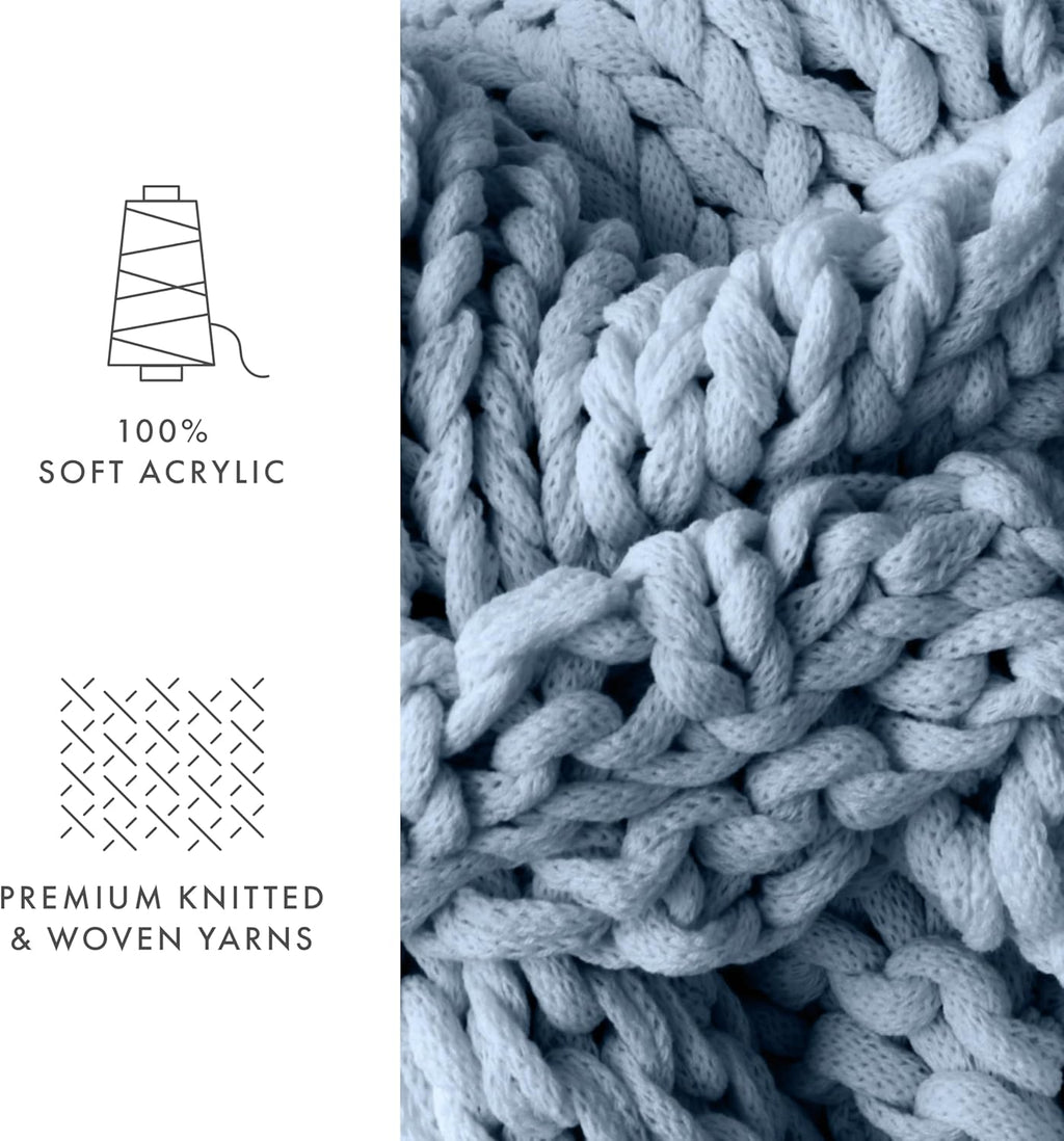 Linen Market Beddings Oversized Chunky Knit Throw Blanket-100% Ultra-Soft Acrylic Hypoallergenic - 47'' x 59'' Cozy Home Accent for Snuggling, Lounging, and Stylish Décor (Light Blue)
