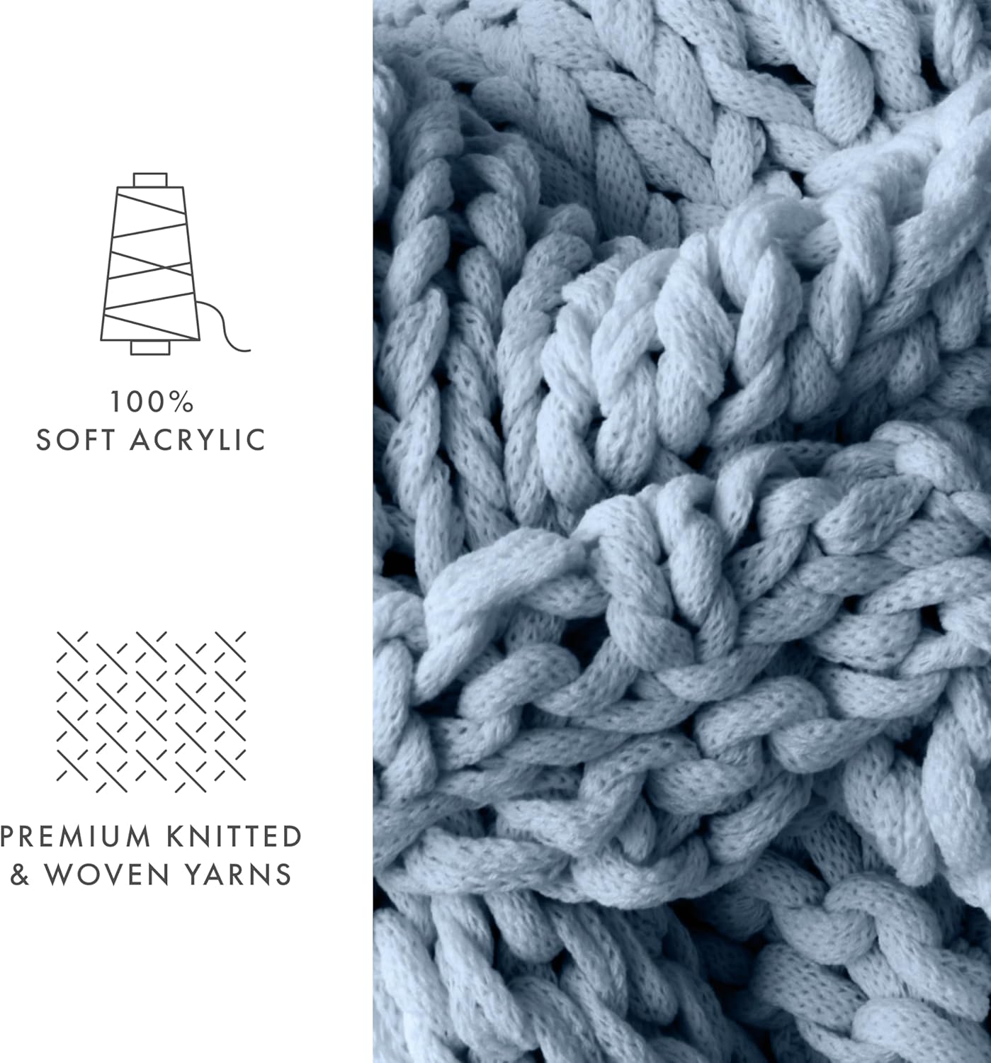 Linen Market Beddings Oversized Chunky Knit Throw Blanket-100% Ultra-Soft Acrylic Hypoallergenic - 47'' x 59'' Cozy Home Accent for Snuggling, Lounging, and Stylish Décor (Light Blue)