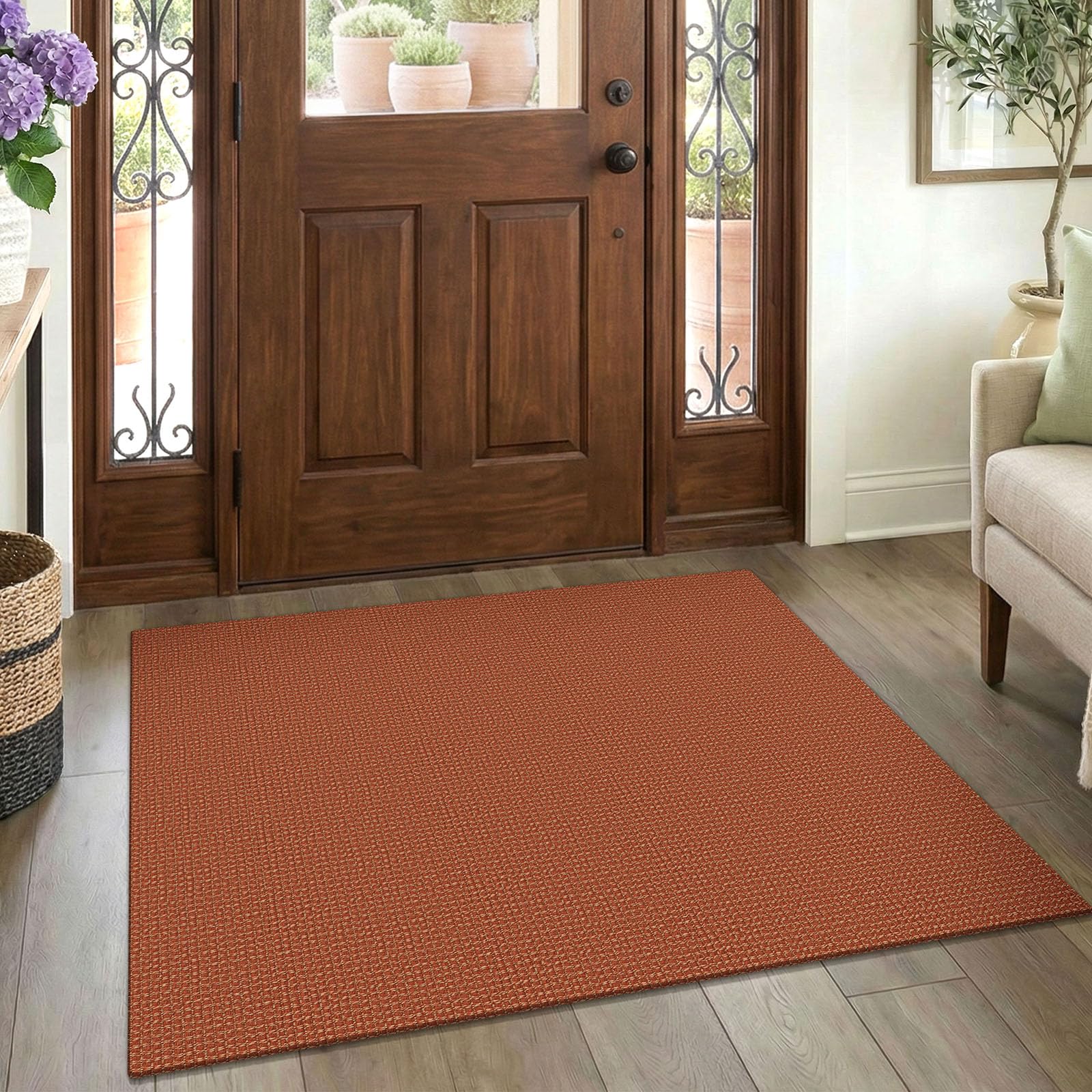 EARTHALL Woven Area Rug 4x6 Ft Washable Rugs for Entryway Non Slip Braided Throw Rugs Bedroom Carpet Cotton Entry Rug Cotton Floor Carpets for Bedroom Dining Room Living Room, Orange/Tan/Brown