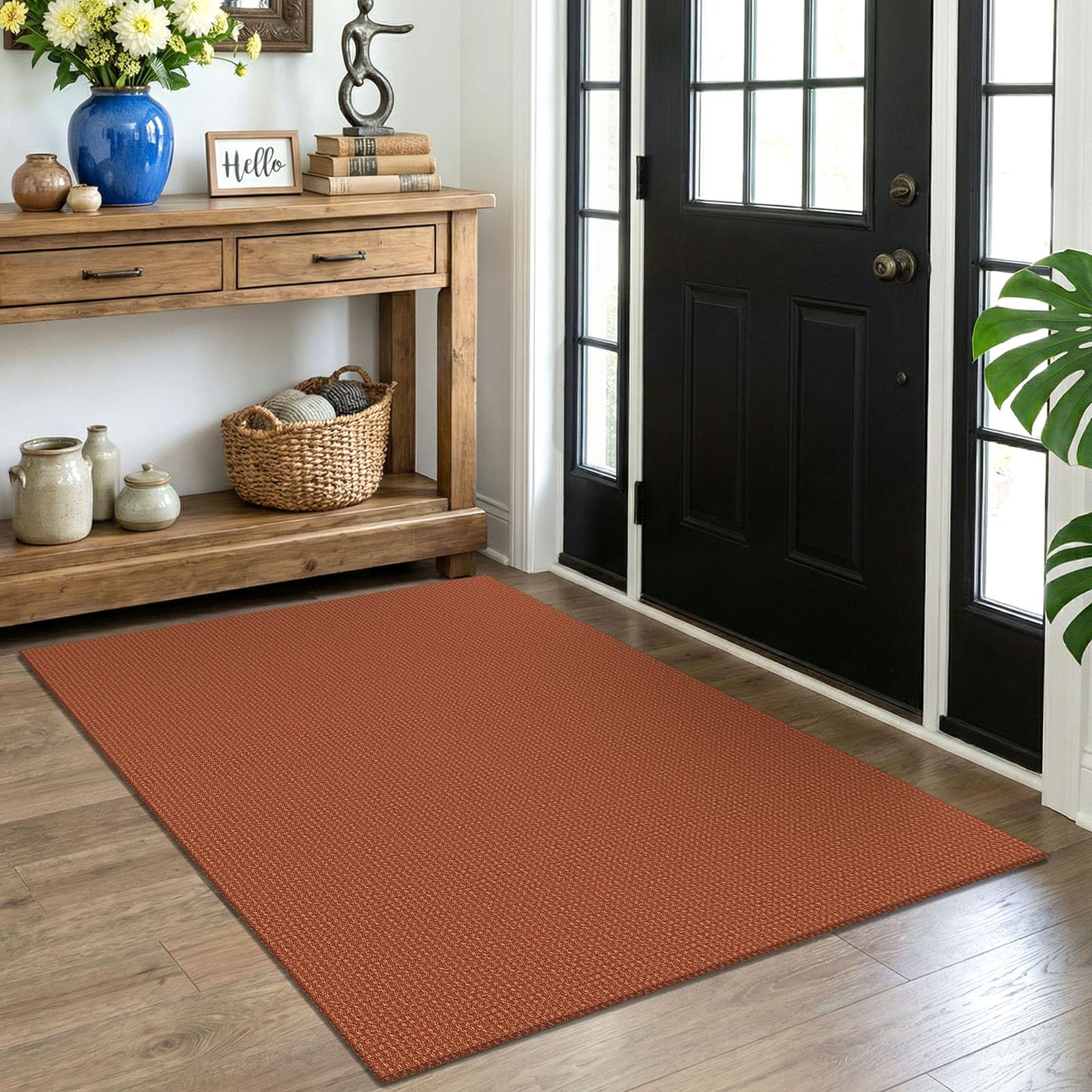 EARTHALL Woven Area Rug 4x6 Ft Washable Rugs for Entryway Non Slip Braided Throw Rugs Bedroom Carpet Cotton Entry Rug Cotton Floor Carpets for Bedroom Dining Room Living Room, Orange/Tan/Brown