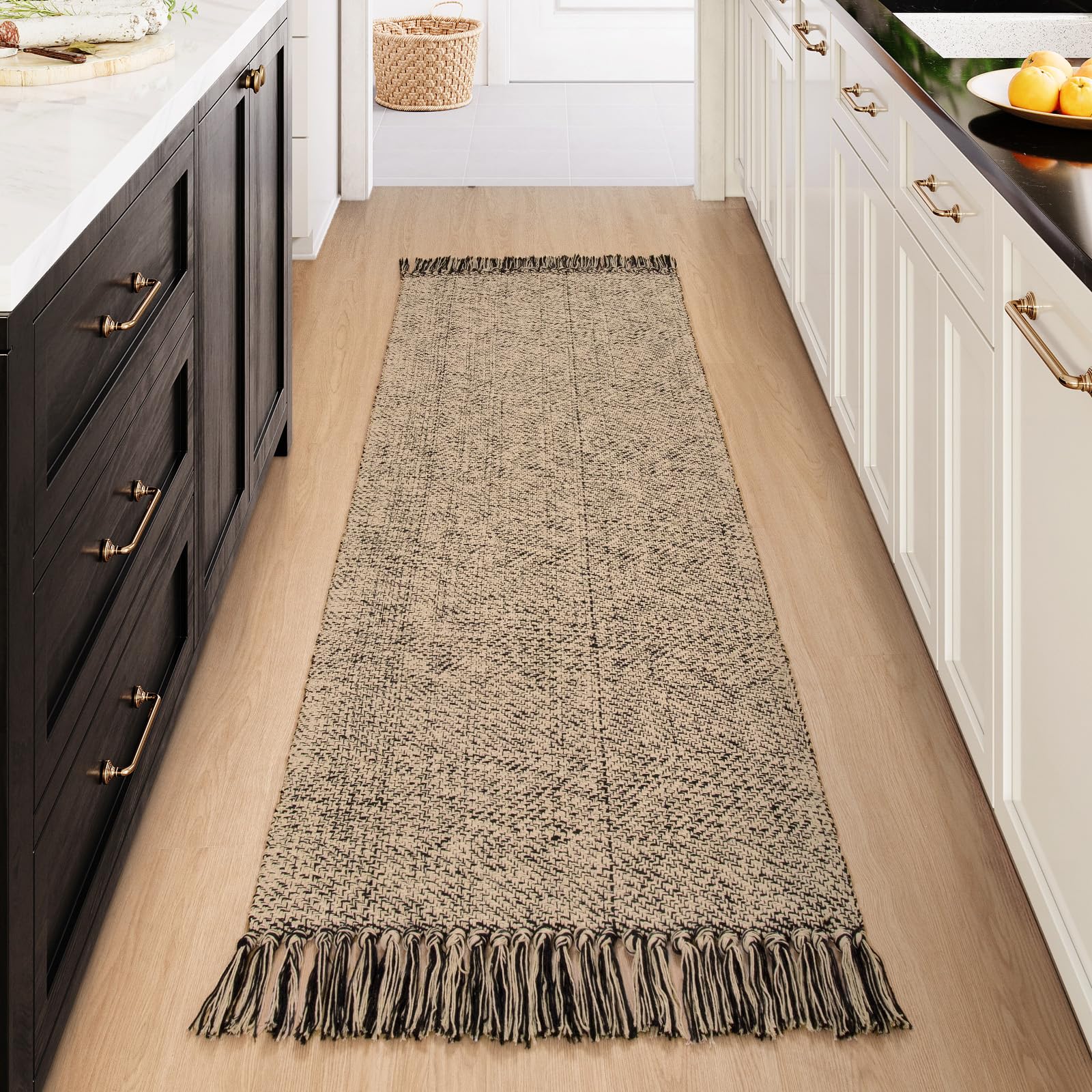 Collive Comfy Area Rug 4' x 6', Tan/Cream Woven Cotton Bedroom Rugs, Modern Indoor Accent Rug Floor Carpet with Tassel for Living Room, Nursery Room, Dining Room, Bedside, Office, Patio Decor