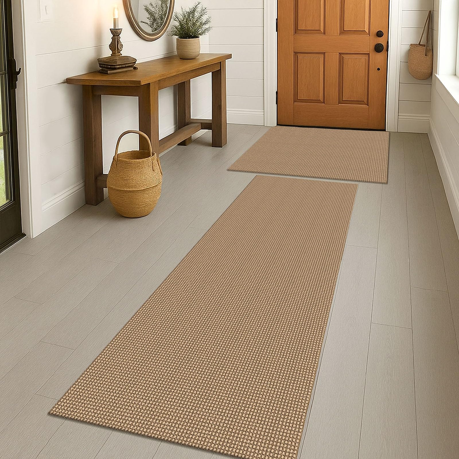 EARTHALL Woven Area Rug 4x6 Ft Washable Rugs for Entryway Non Slip Braided Throw Rugs Bedroom Carpet Cotton Entry Rug Cotton Floor Carpets for Bedroom Dining Room Living Room, Orange/Tan/Brown