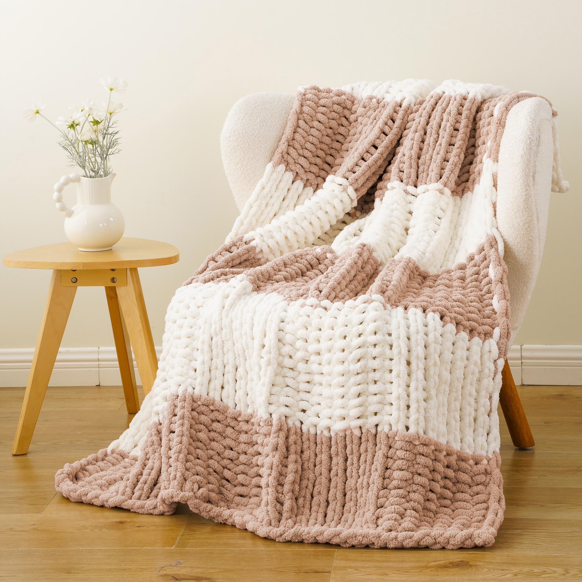 Battilo Chunky Knit Throw Blanket for Couch, Soft and Thick Chenille Throw Blanket, 50"x60" Handmade Cable Knit Crochet Blanket, Bluish Grey Knot Knitted Throw Blankets for Home Decor, Bluish Grey