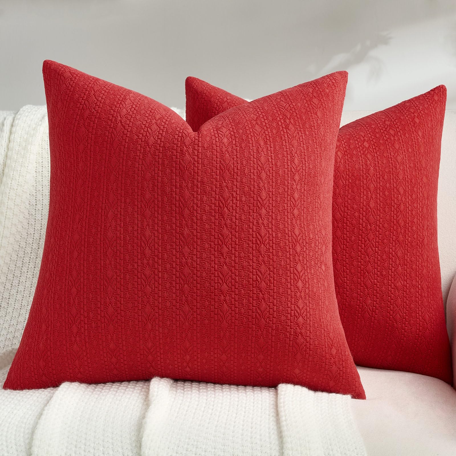FUTEI Pack of 2 Solid Chenille Throw Pillow Covers 18x18 Inch Soft Farmhouse Decorative Accent Cushion Cases Modern Home Decor for Couch Living Room, Cream