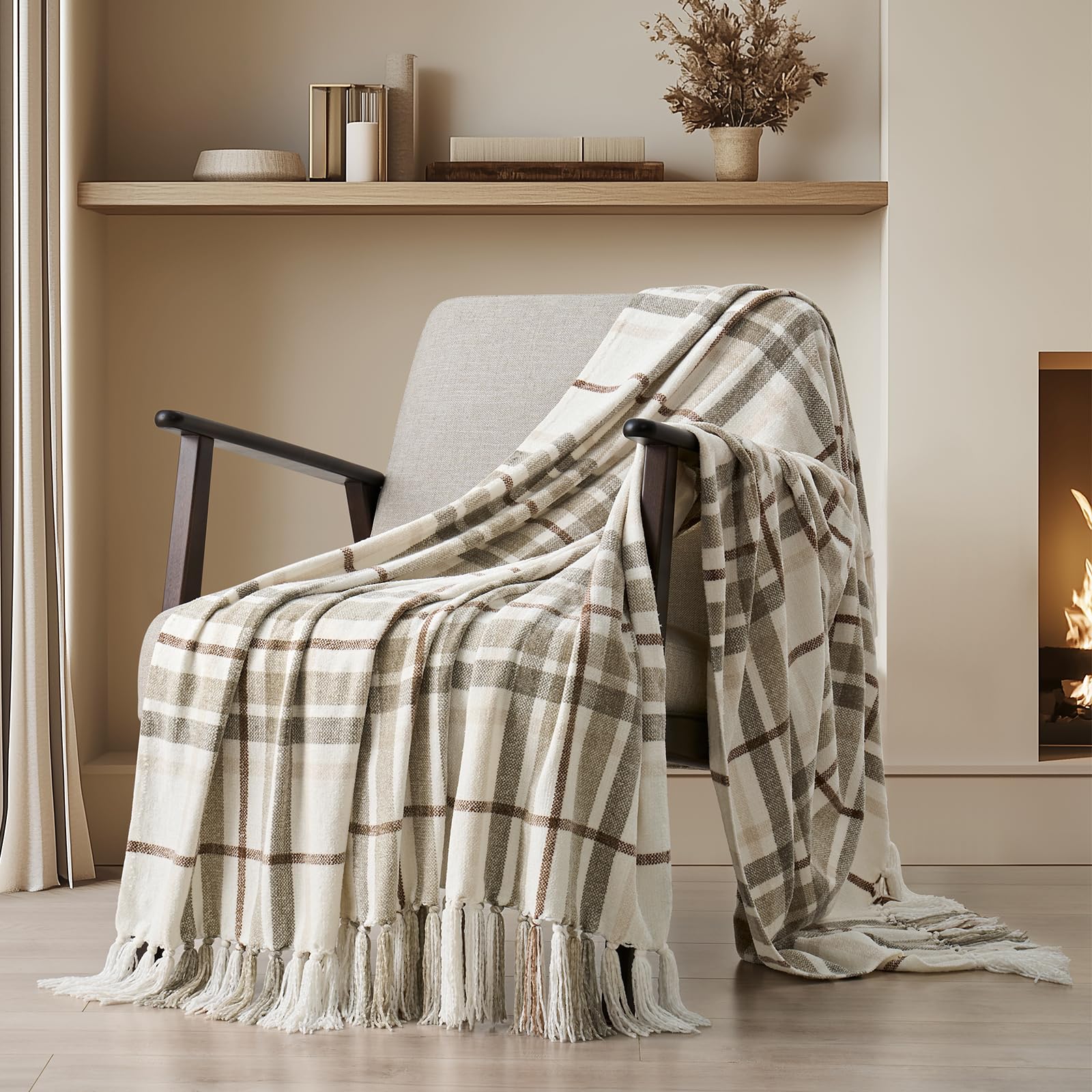 EverGrace Soft Chenille Bed Blanket Queen Size for Bed, Cozy Plush Fuzzy Lightweight Decorative Chenille Knit Throw Blanket with Tassels for Couch Sofa Gift Home Decor, Taupe 90"x90"
