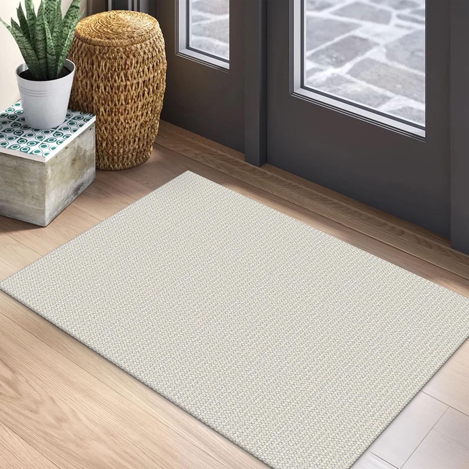 EARTHALL Washable Area Rug 4x6 Ft Non Slip Rugs for Entryway Braided Rubber Backed Bedroom Carpet Cotton Entry Rug Woven Floor Carpets for Bedroom Dining Room Living Room, Send/Beige