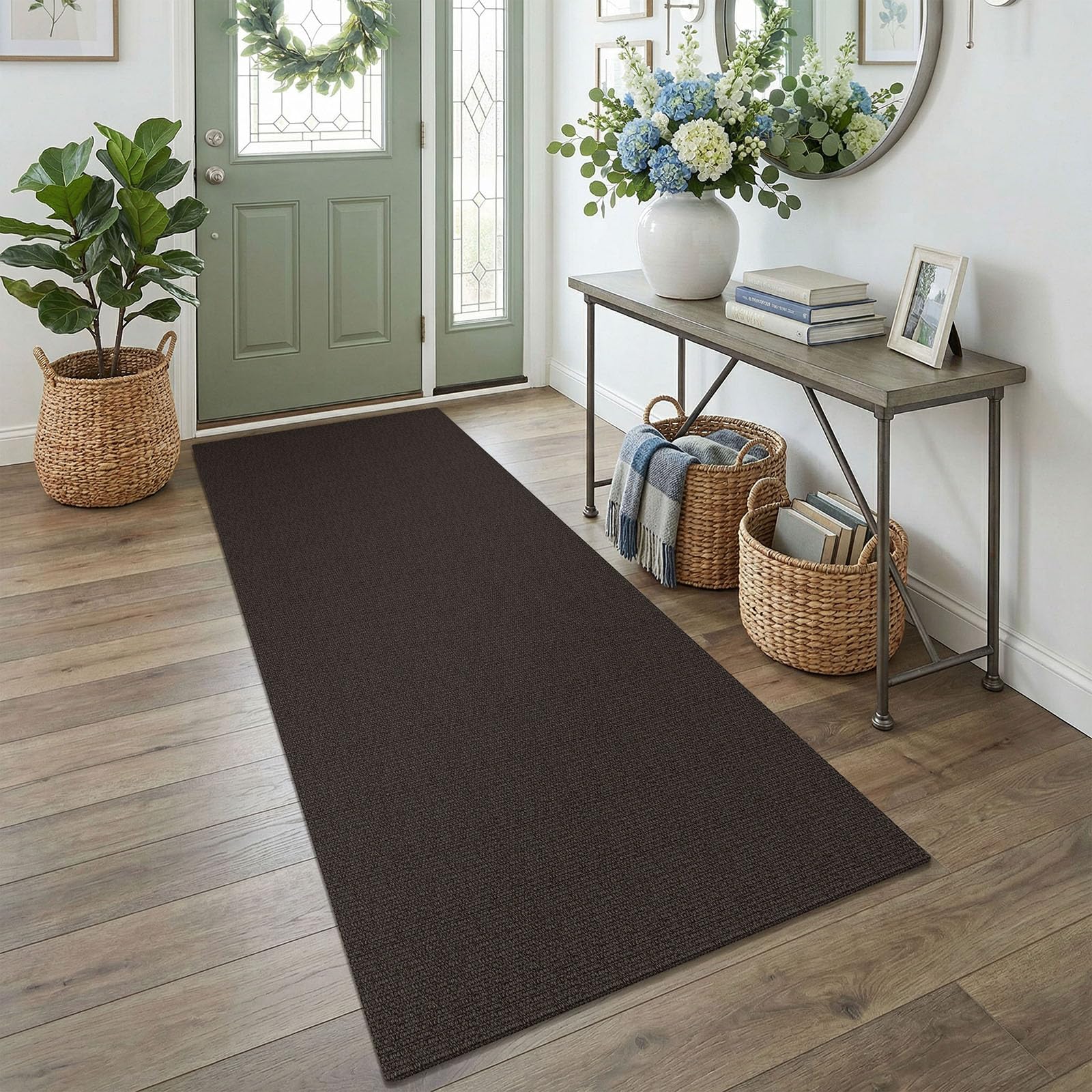 EARTHALL Washable Area Rug 4x6 Ft Non Slip Rugs for Entryway Braided Rubber Backed Bedroom Carpet Cotton Entry Rug Woven Floor Carpets for Bedroom Dining Room Living Room, Send/Beige