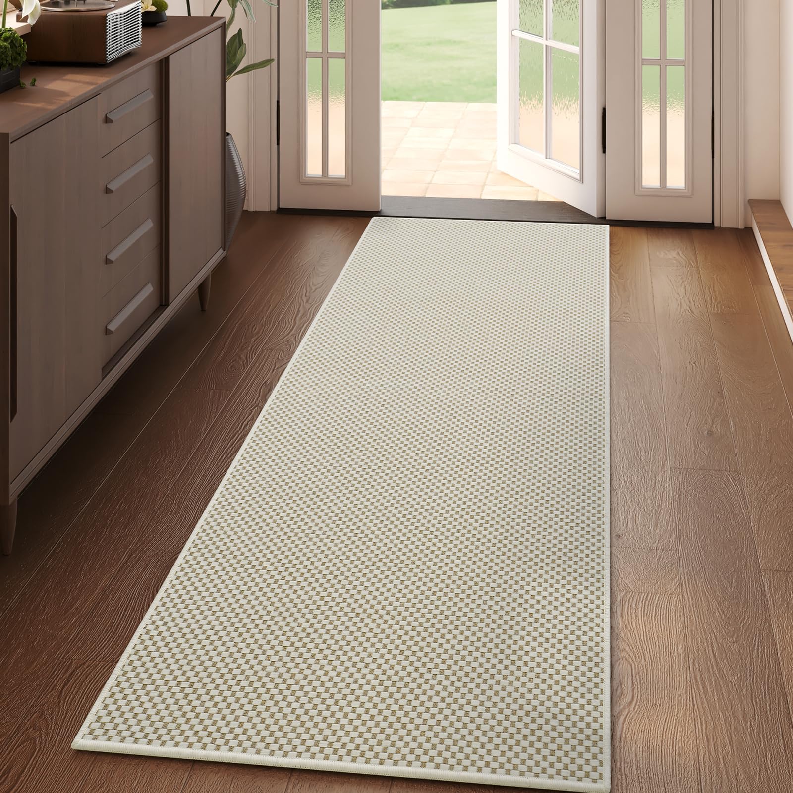 YDKGL Boho Washable Area Rugs 5x7 ft, Non Slip Area Rug for Living Room, Braided Office Rugs Bedroom Rug Woven Washable Indoor Floor Carpets for Office Dining Bedroom Living Room, Easy to Clean, Brown