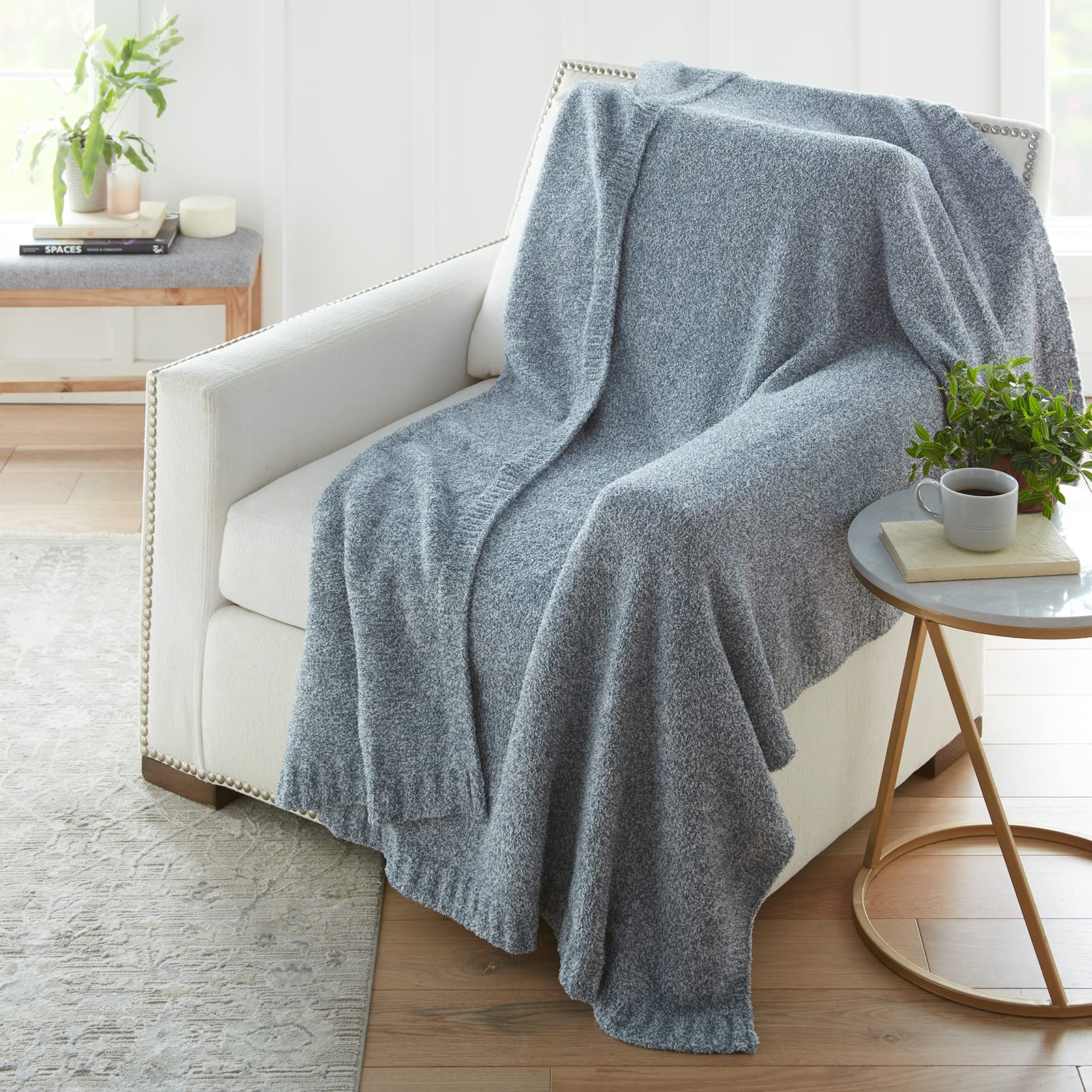 Crafted by Catherine Heathered Cozy Knit Throw Blanket 60" x 70" Inches, Soft Comfy Decorative Throw for Couch Bed Sofa Travel, Lotus Heathered