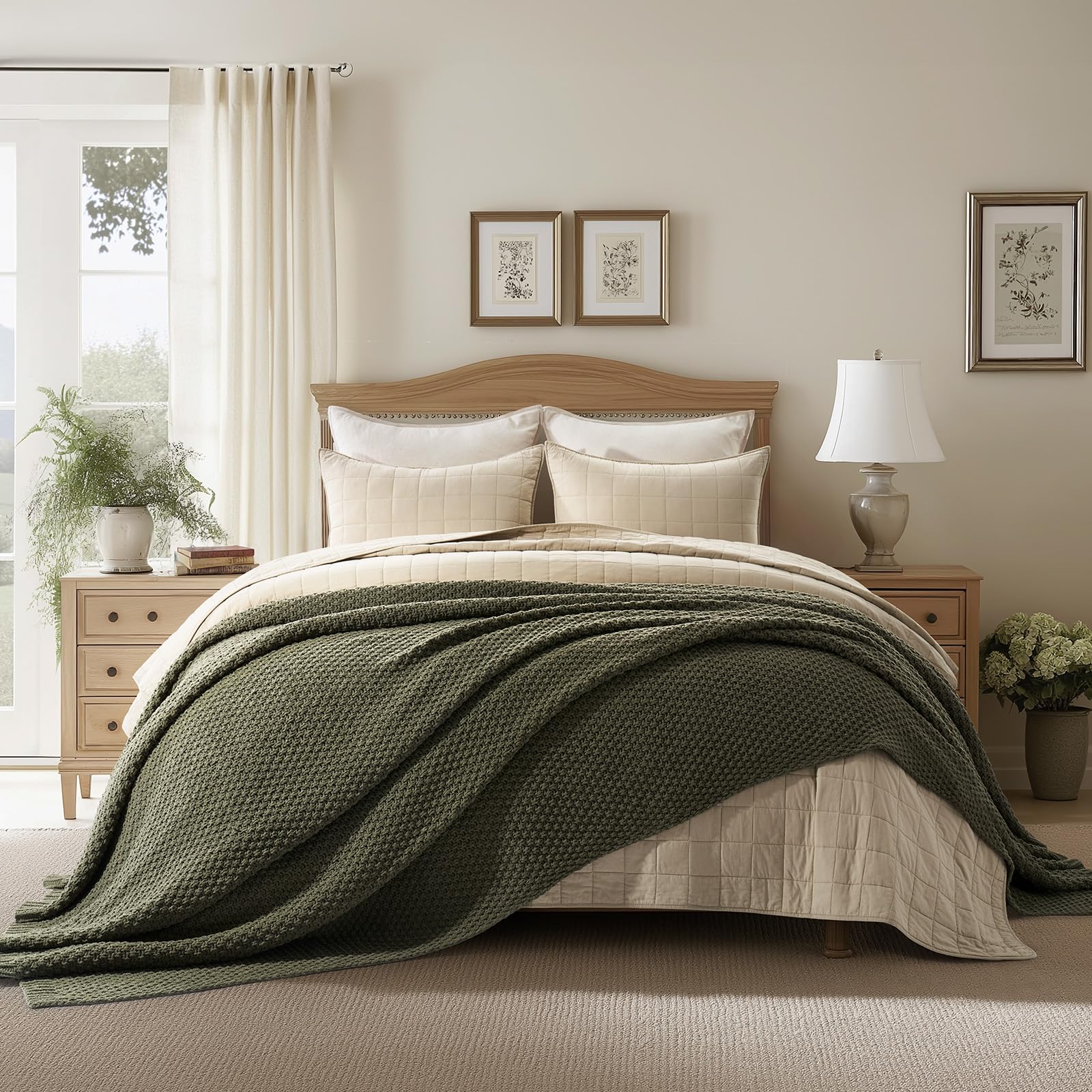 EVERGRACEHOME Chunky Chenille Knit Throw Blanket for Couch, Soft Luxurious Moss Stitch Blankets for Bed, Cozy Decorative Farmhouse Knitted Throws for Sofa, Mocha Brown, 50" x 60"
