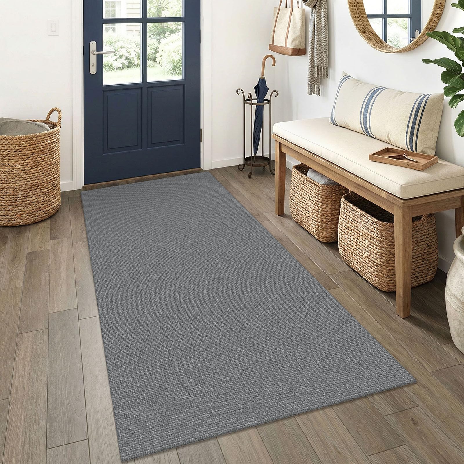 EARTHALL Washable Area Rug 4x6 Ft Non Slip Rugs for Entryway Braided Rubber Backed Bedroom Carpet Cotton Entry Rug Woven Floor Carpets for Bedroom Dining Room Living Room, Send/Beige