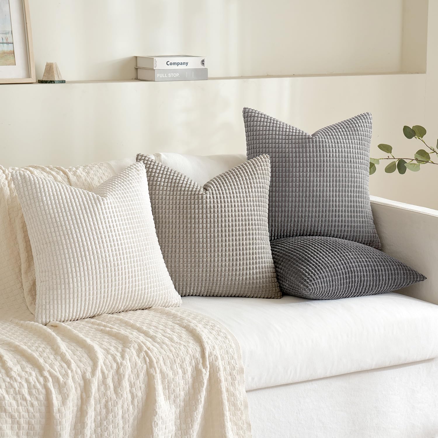 MIULEE Timeless Neutral Pillow Covers 18x18 Inch Set of 4 Mid Century Modern Grey Throw Pillows Rustic Corduroy Couch Pillowcases Nordic Home Decor for Sofa Living Room Bed