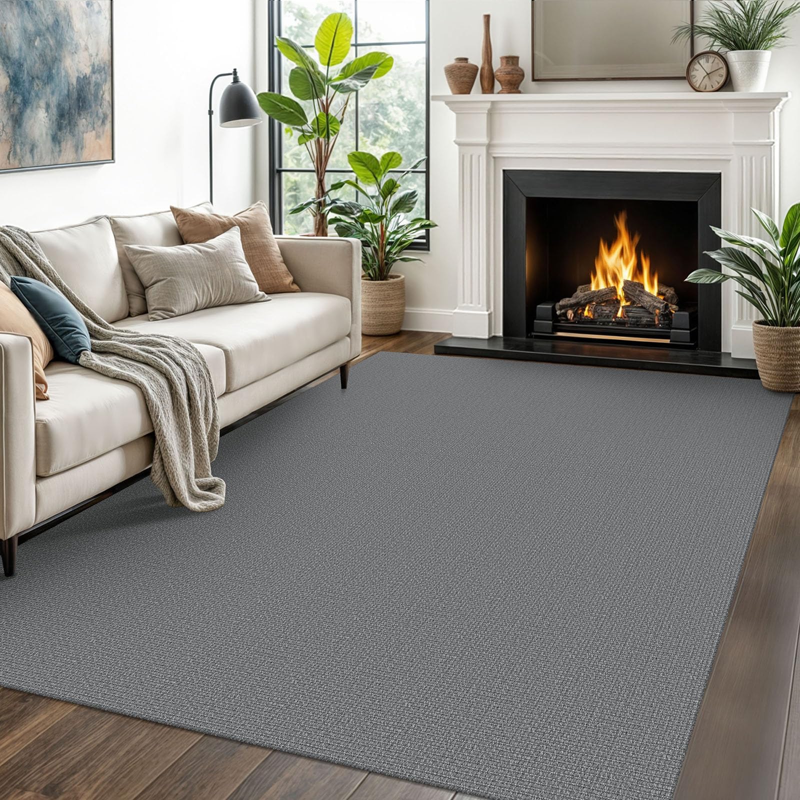 EARTHALL Washable Area Rug 4x6 Ft Non Slip Rugs for Entryway Braided Rubber Backed Bedroom Carpet Cotton Entry Rug Woven Floor Carpets for Bedroom Dining Room Living Room, Send/Beige