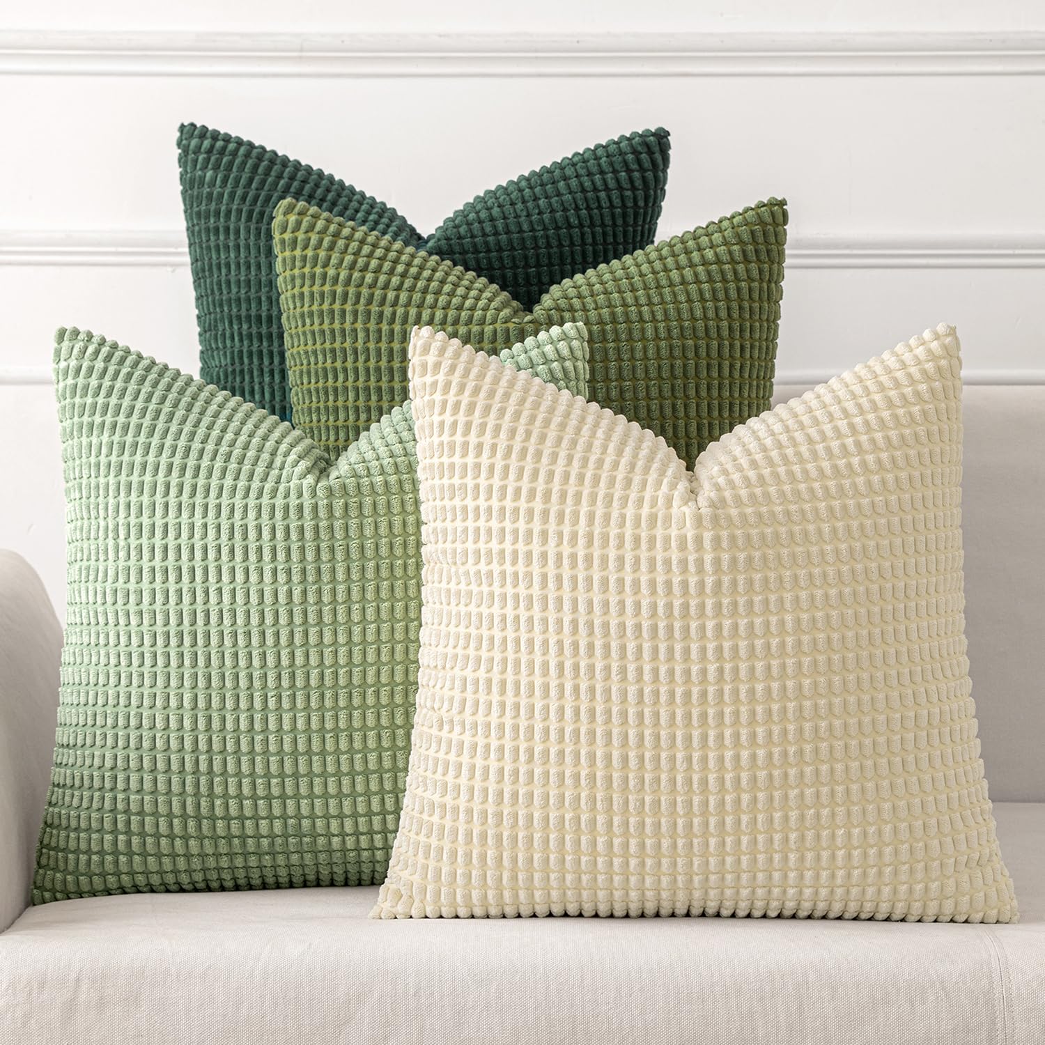 MIULEE Timeless Neutral Pillow Covers 18x18 Inch Set of 4 Mid Century Modern Grey Throw Pillows Rustic Corduroy Couch Pillowcases Nordic Home Decor for Sofa Living Room Bed