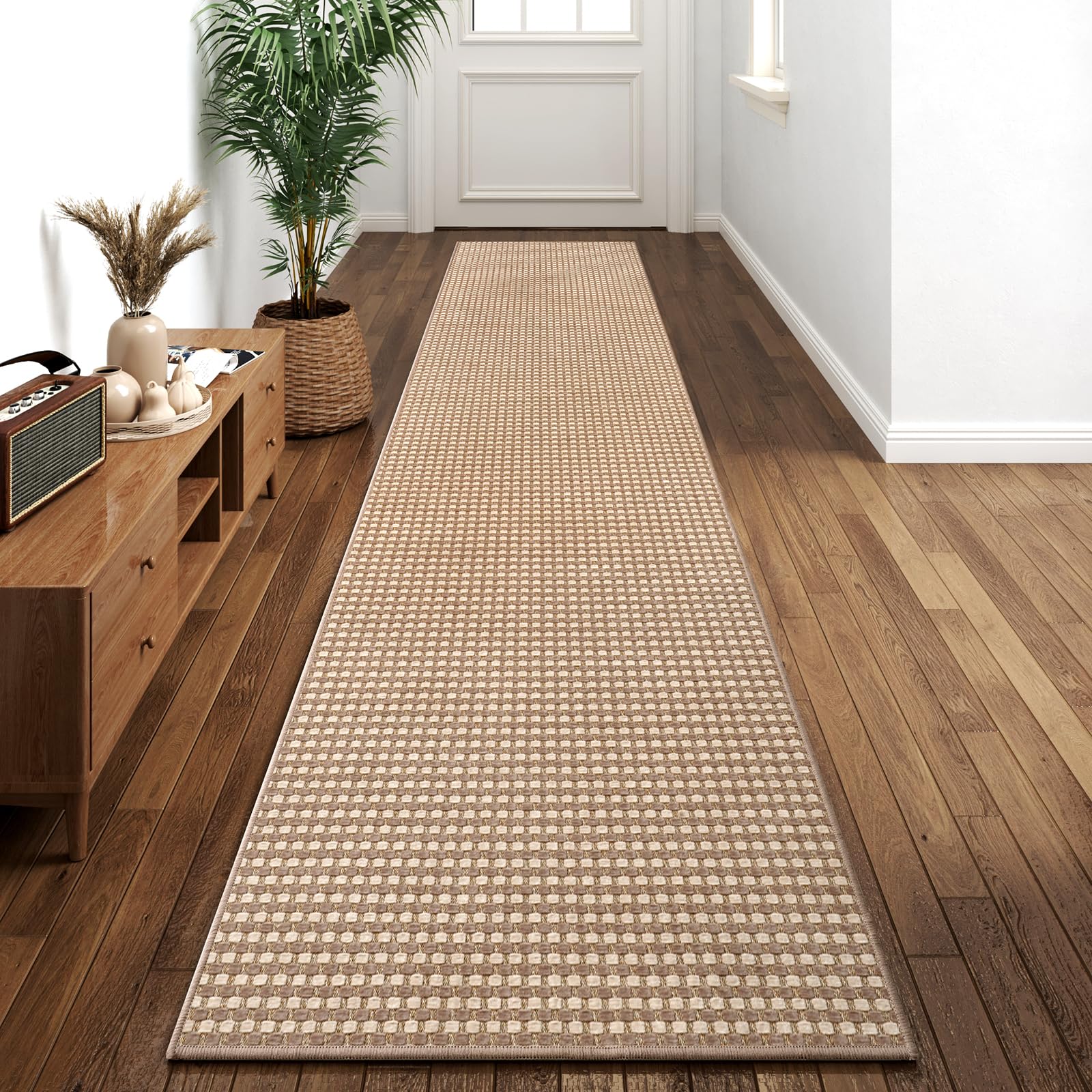 YDKGL Boho Washable Area Rugs 5x7 ft, Non Slip Area Rug for Living Room, Braided Office Rugs Bedroom Rug Woven Washable Indoor Floor Carpets for Office Dining Bedroom Living Room, Easy to Clean, Brown
