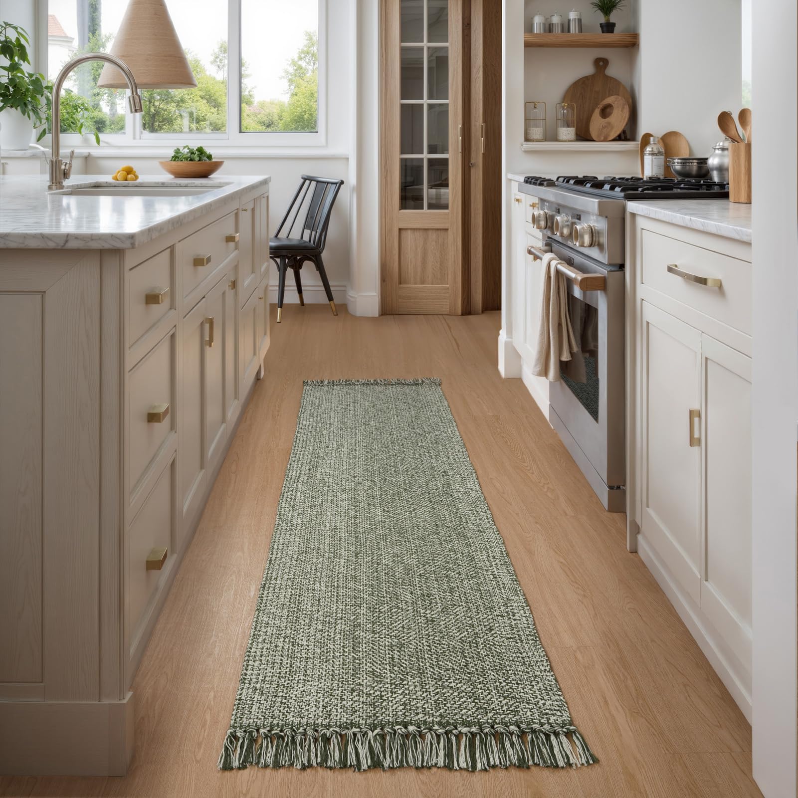 Collive Comfy Area Rug 4' x 6', Tan/Cream Woven Cotton Bedroom Rugs, Modern Indoor Accent Rug Floor Carpet with Tassel for Living Room, Nursery Room, Dining Room, Bedside, Office, Patio Decor
