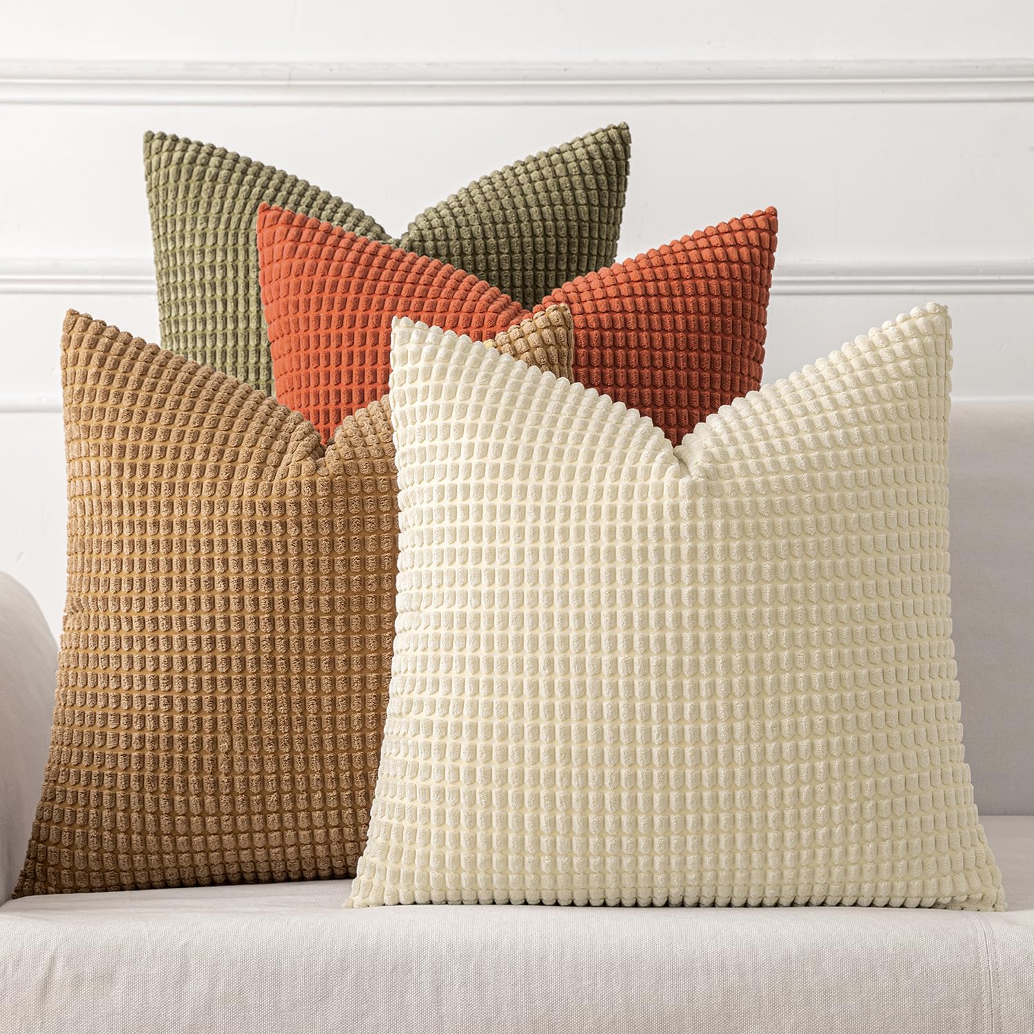 MIULEE Timeless Neutral Pillow Covers 18x18 Inch Set of 4 Mid Century Modern Grey Throw Pillows Rustic Corduroy Couch Pillowcases Nordic Home Decor for Sofa Living Room Bed