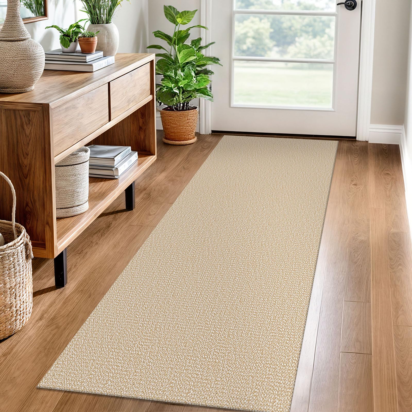 EARTHALL Washable Area Rug 4x6 Ft Non Slip Rugs for Entryway Braided Rubber Backed Bedroom Carpet Cotton Entry Rug Woven Floor Carpets for Bedroom Dining Room Living Room, Send/Beige