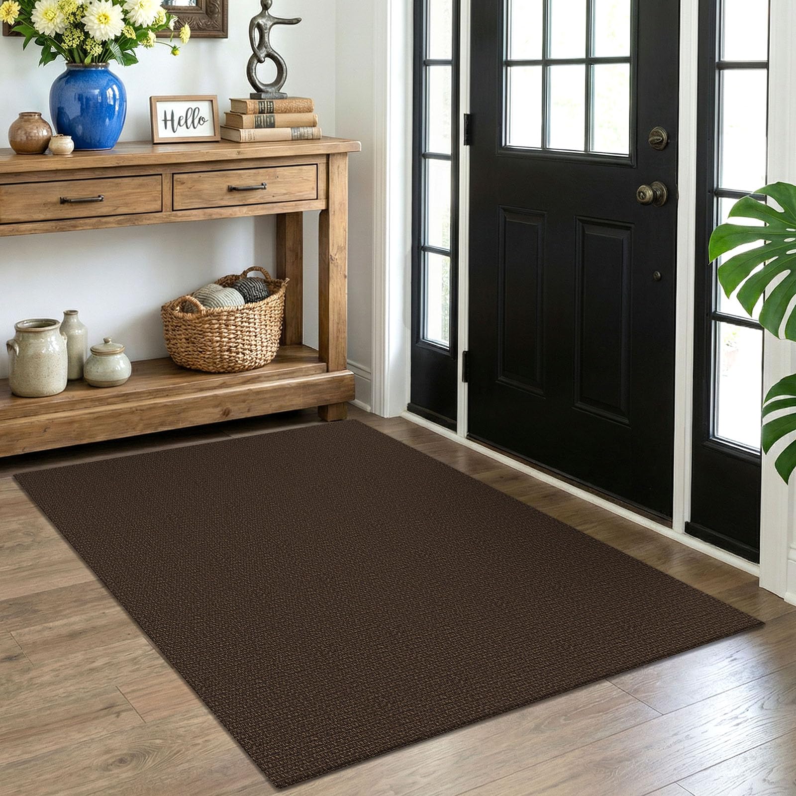EARTHALL Washable Area Rug 4x6 Ft Non Slip Rugs for Entryway Braided Rubber Backed Bedroom Carpet Cotton Entry Rug Woven Floor Carpets for Bedroom Dining Room Living Room, Send/Beige