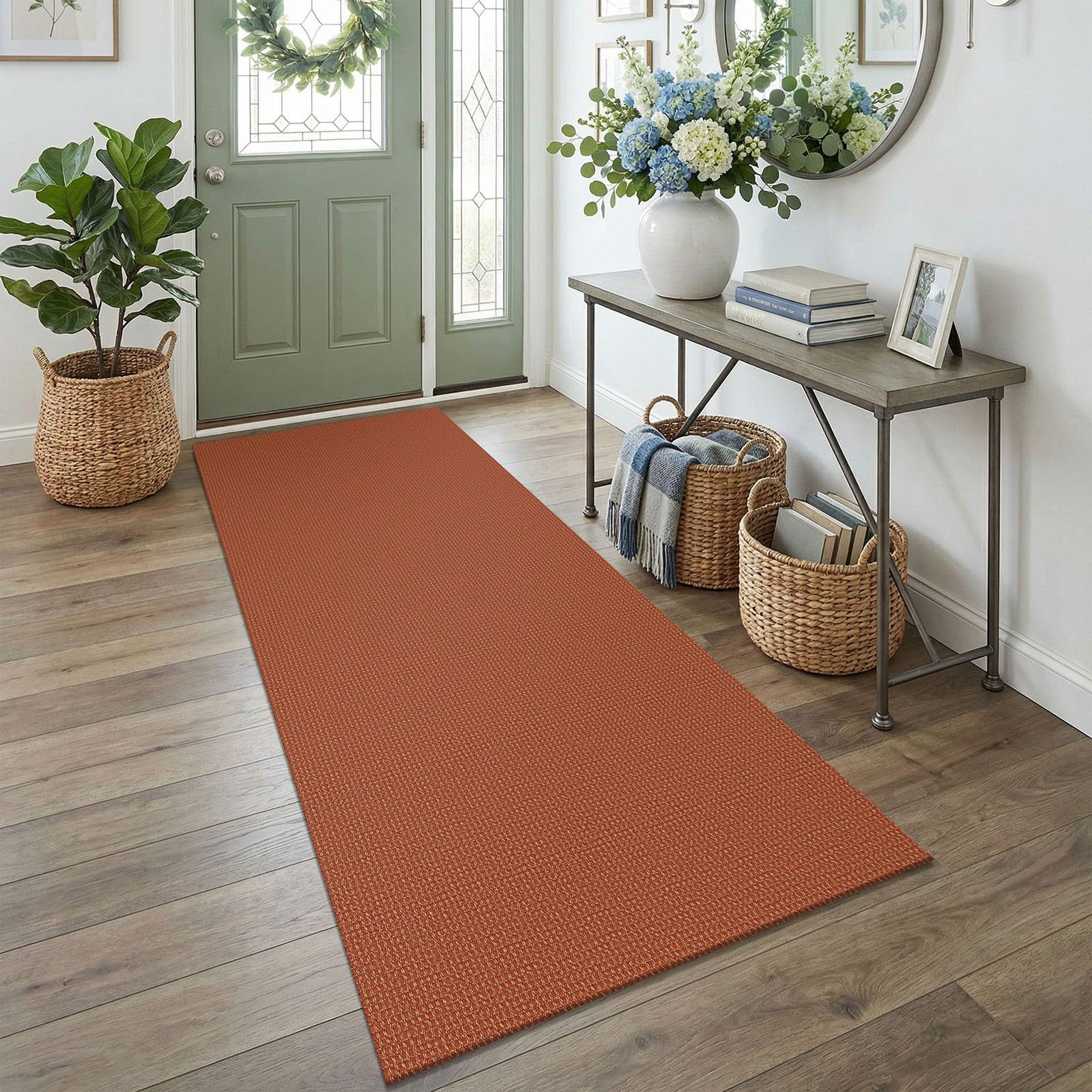 EARTHALL Woven Area Rug 4x6 Ft Washable Rugs for Entryway Non Slip Braided Throw Rugs Bedroom Carpet Cotton Entry Rug Cotton Floor Carpets for Bedroom Dining Room Living Room, Orange/Tan/Brown