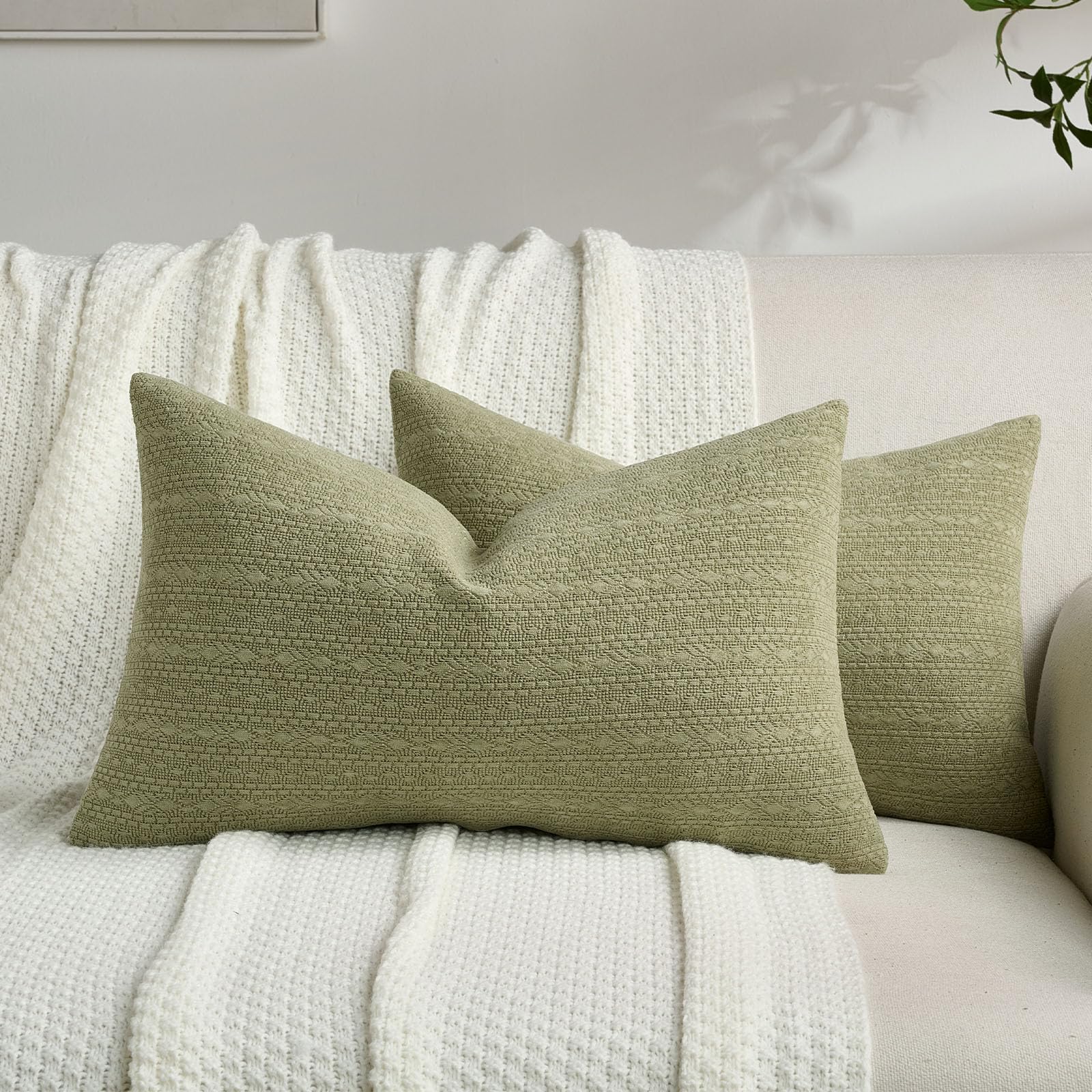 FUTEI Pack of 2 Solid Chenille Throw Pillow Covers 18x18 Inch Soft Farmhouse Decorative Accent Cushion Cases Modern Home Decor for Couch Living Room, Cream