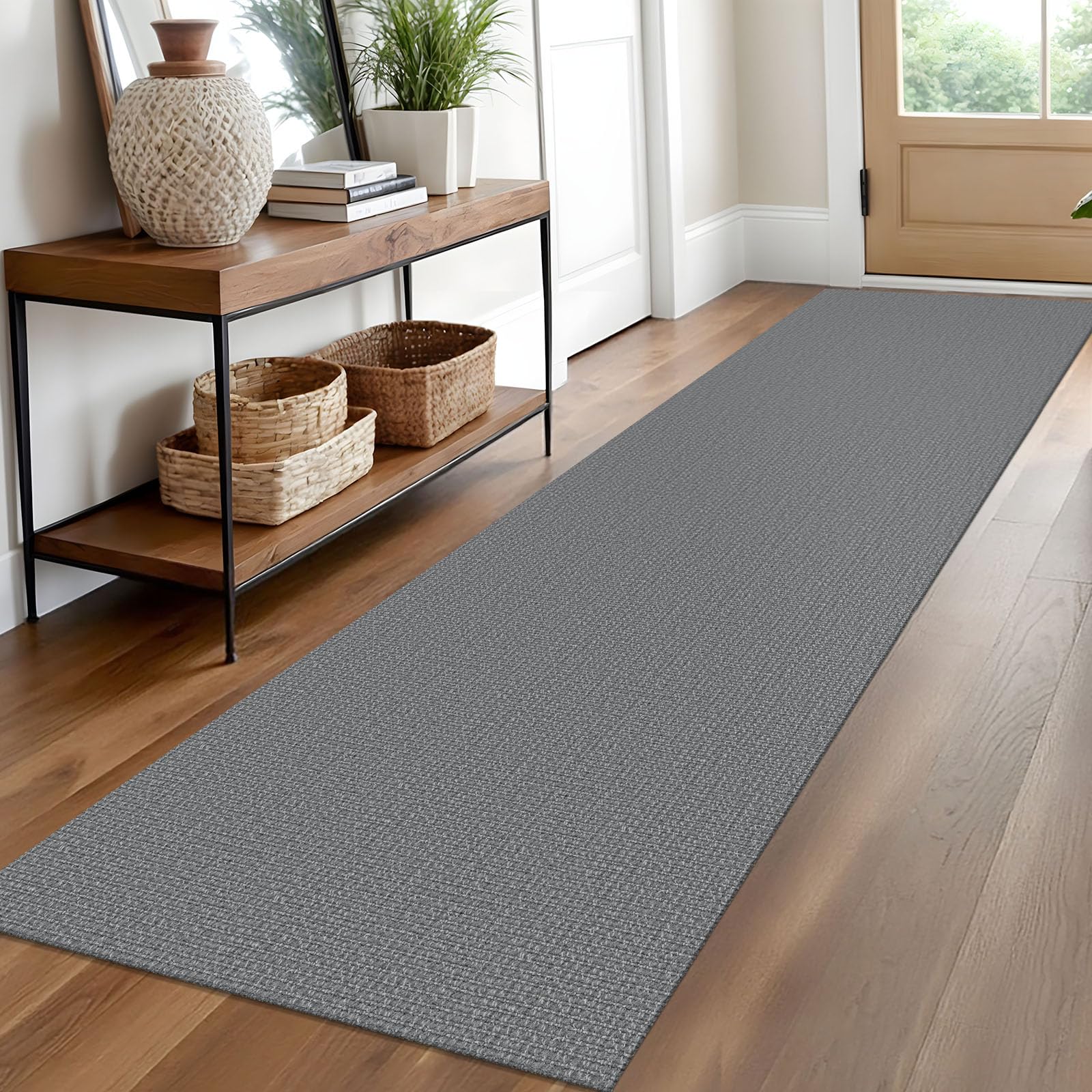 EARTHALL Washable Area Rug 4x6 Ft Non Slip Rugs for Entryway Braided Rubber Backed Bedroom Carpet Cotton Entry Rug Woven Floor Carpets for Bedroom Dining Room Living Room, Send/Beige