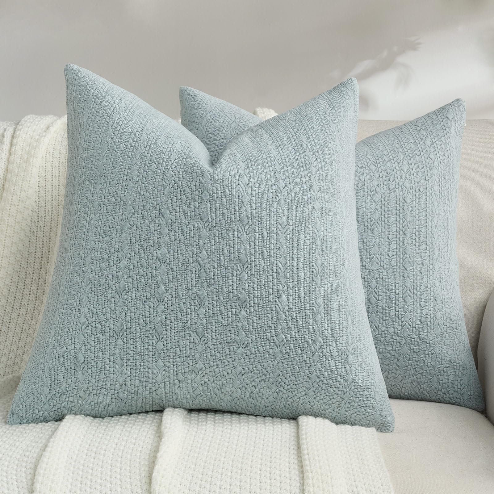 FUTEI Pack of 2 Solid Chenille Throw Pillow Covers 18x18 Inch Soft Farmhouse Decorative Accent Cushion Cases Modern Home Decor for Couch Living Room, Cream