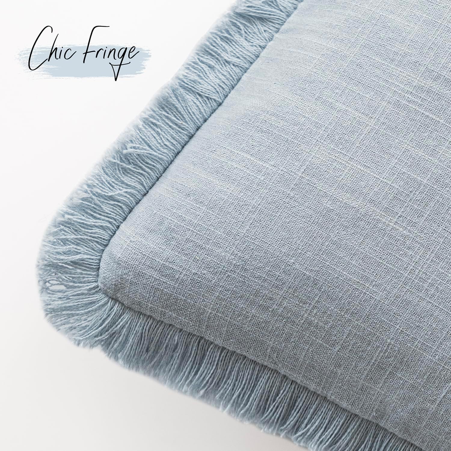 Foindtower Set of 2 Decorative Linen Fringe Throw Pillow Covers Boho Farmhouse Cushion Cover with Tassels Soft Accent Pillowcase for Couch Chair Sofa Bed Living Room Home Decor,20×20 Inch,Sky Blue