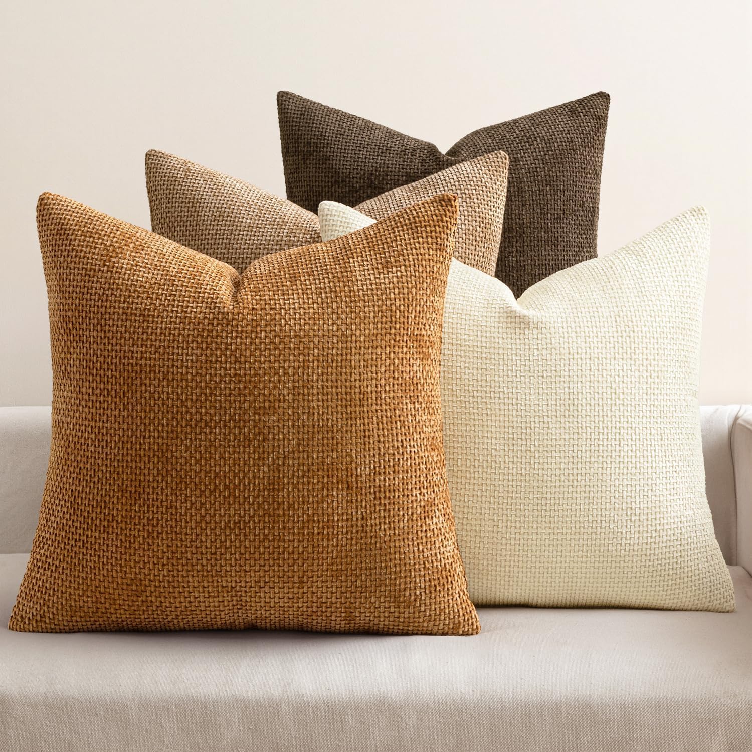 MIULEE Pack of 4 Couch Throw Pillow Covers 20x20 Inch Cream Soft Decorative Chenille Pillow Covers Farmhouse Accent Cushion Covers for Boho Spring Home Decor Sofa Bedroom Living Room