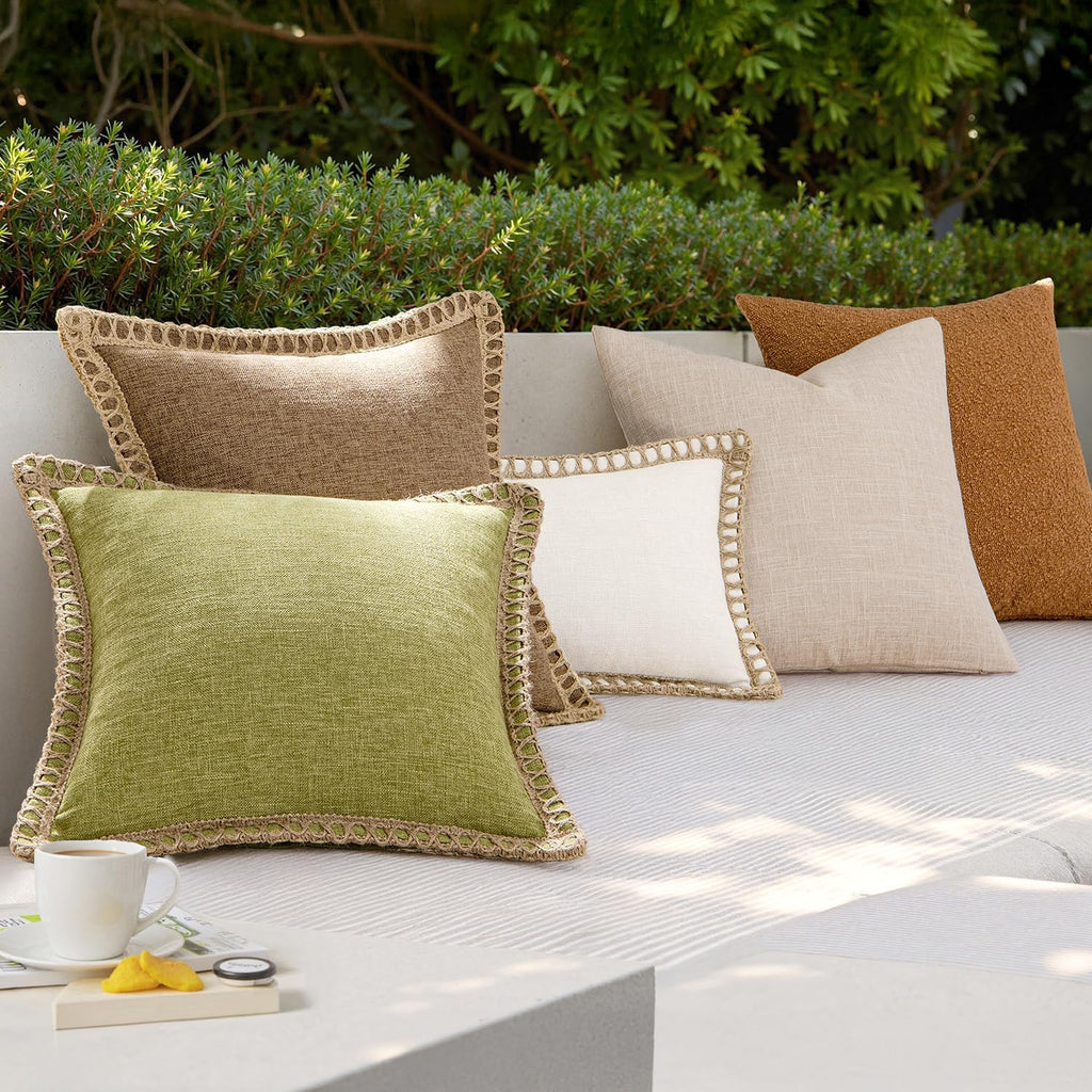 MIULEE Pack of 2 Decorative Throw Pillow Covers Modern Farmhouse Outdoor Pillow Covers Neutral Linen Burlap Cushions for Couch Bed Living Room Sofa, Natural White 18 x 18 inches 45 x 45 cm