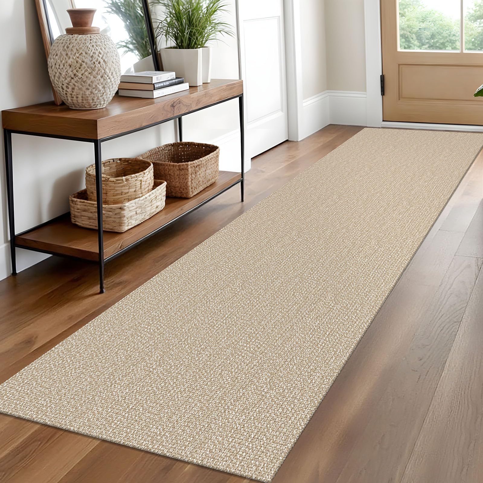 EARTHALL Washable Area Rug 4x6 Ft Non Slip Rugs for Entryway Braided Rubber Backed Bedroom Carpet Cotton Entry Rug Woven Floor Carpets for Bedroom Dining Room Living Room, Send/Beige