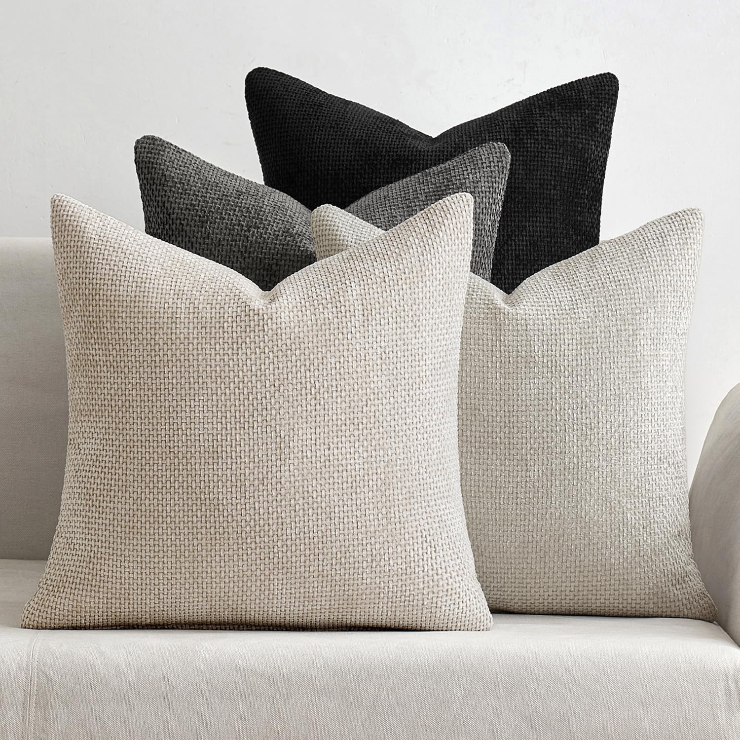 MIULEE Pack of 4 Couch Throw Pillow Covers 20x20 Inch Cream Soft Decorative Chenille Pillow Covers Farmhouse Accent Cushion Covers for Boho Spring Home Decor Sofa Bedroom Living Room