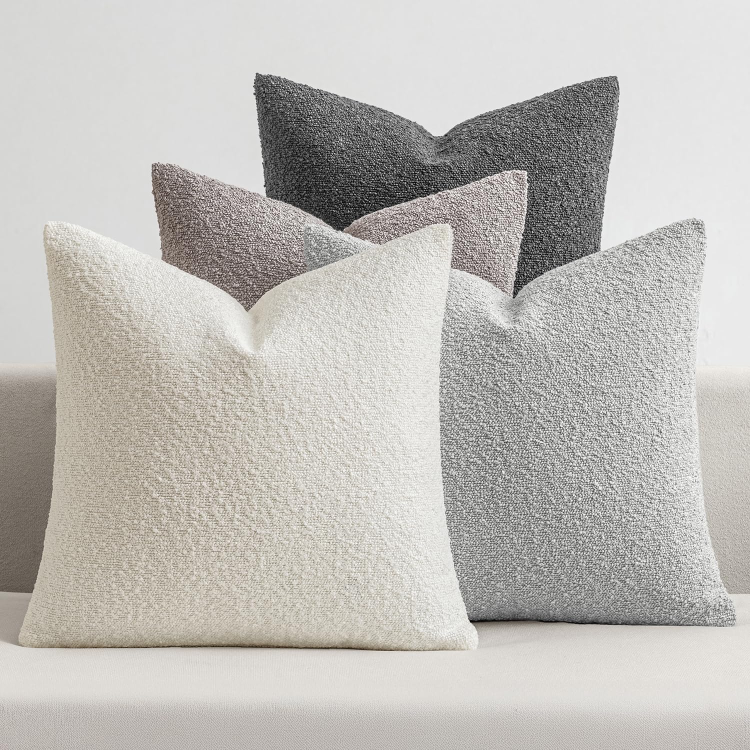 MIULEE Pack of 4 Decorative Textured Boucle Throw Pillow Covers 20x20 Inch Neutral Brown Accent Solid Pillow Cases Couch Cushion Covers for Modern Farmhouse Boho Chair Sofa Bed Livingroom Home Decor