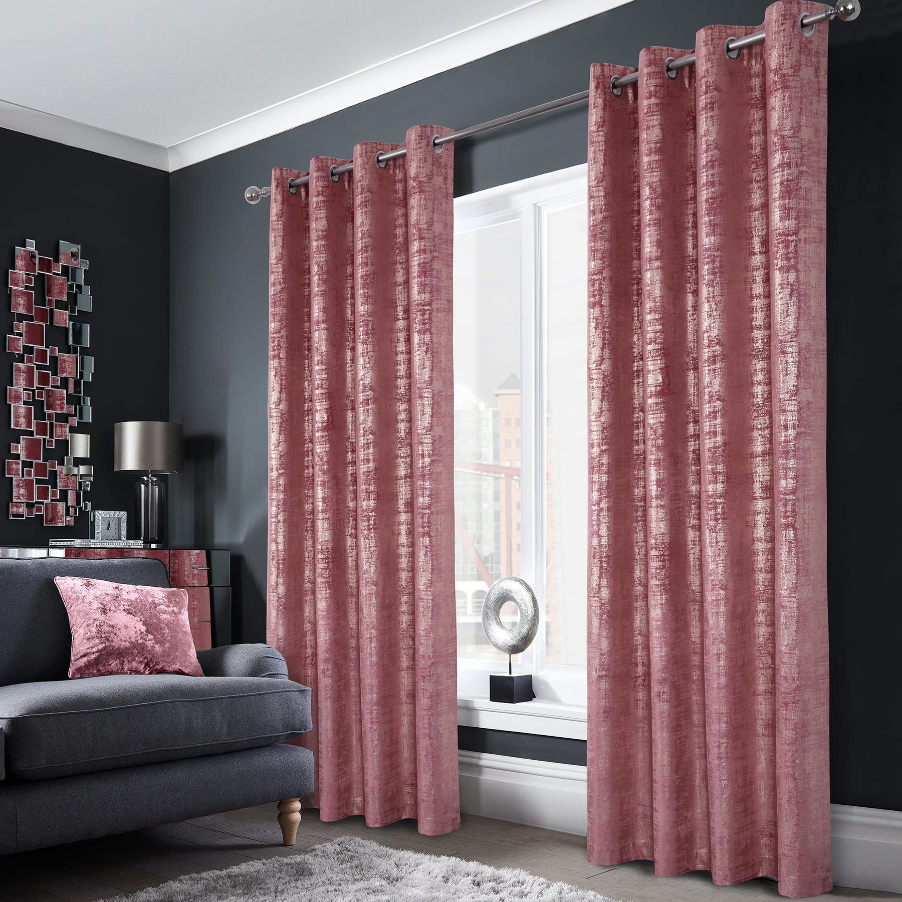 Mocha Velvet 108" Long Curtains with Gold Foil Print Set of 2 Luxury Window Treatments