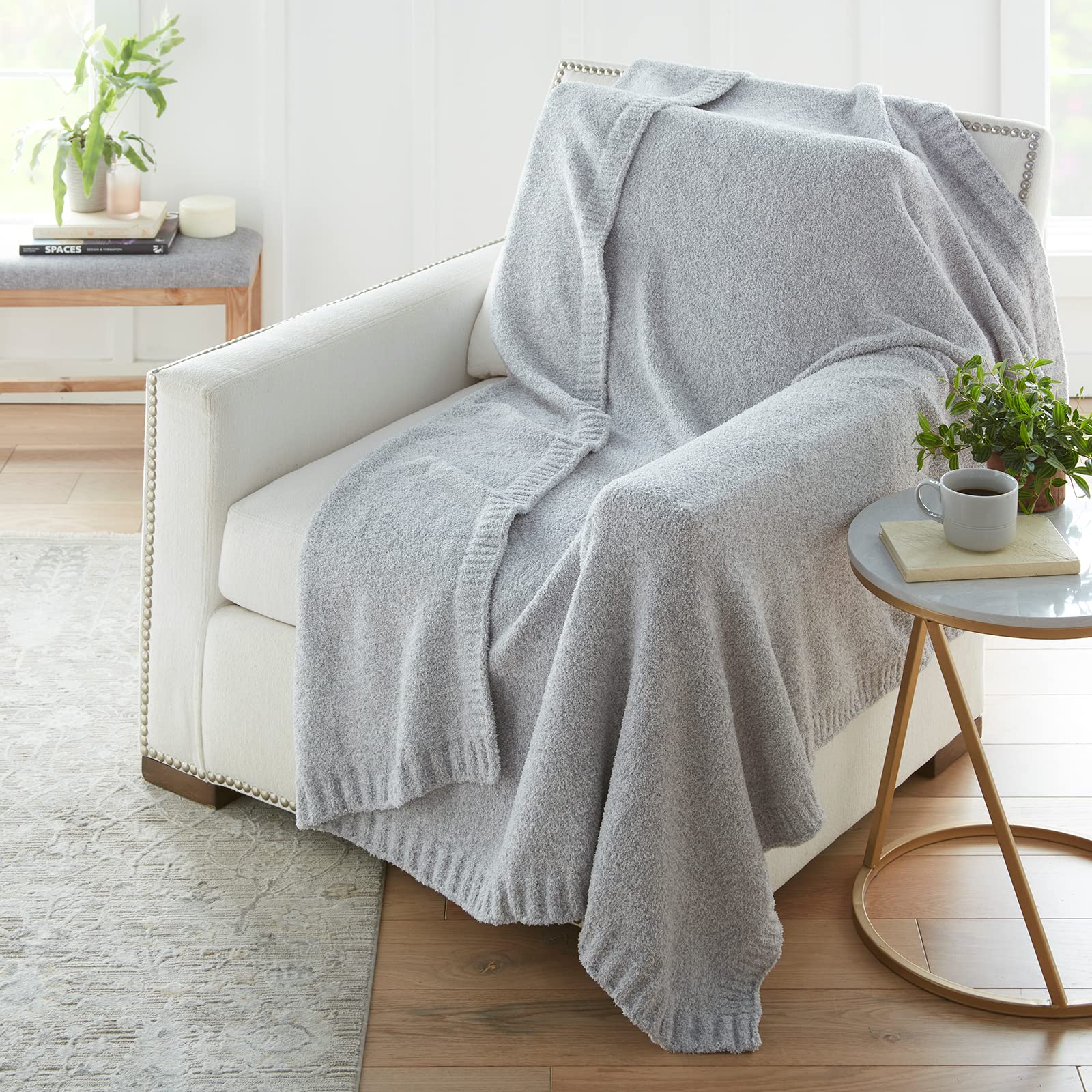 Crafted by Catherine Heathered Cozy Knit Throw Blanket 60" x 70" Inches, Soft Comfy Decorative Throw for Couch Bed Sofa Travel, Lotus Heathered