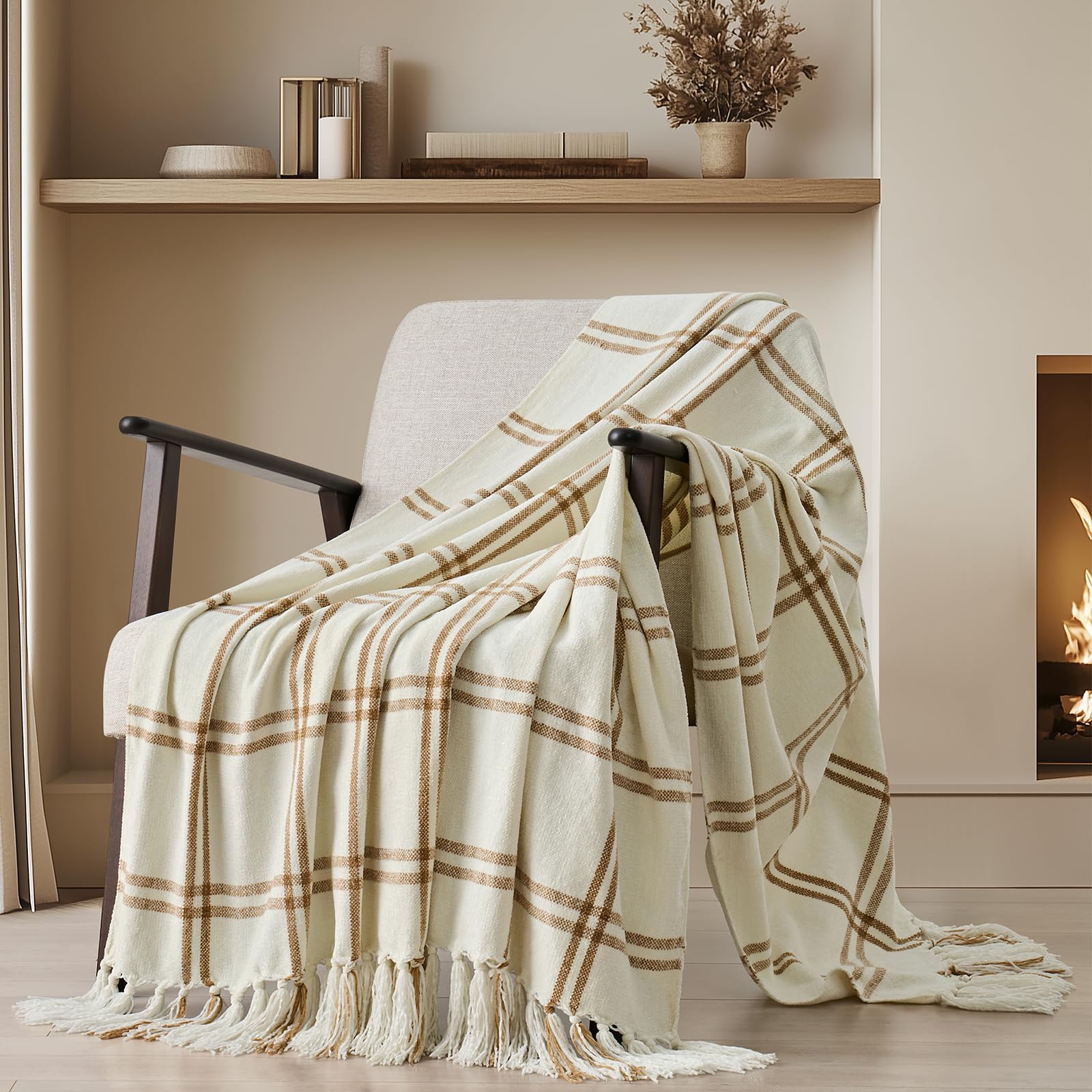 EverGrace Soft Chenille Bed Blanket Queen Size for Bed, Cozy Plush Fuzzy Lightweight Decorative Chenille Knit Throw Blanket with Tassels for Couch Sofa Gift Home Decor, Taupe 90"x90"