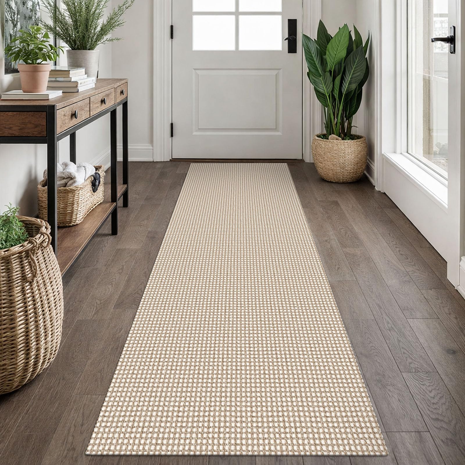 EARTHALL Woven Area Rug 4x6 Ft Washable Rugs for Entryway Non Slip Braided Throw Rugs Bedroom Carpet Cotton Entry Rug Cotton Floor Carpets for Bedroom Dining Room Living Room, Orange/Tan/Brown