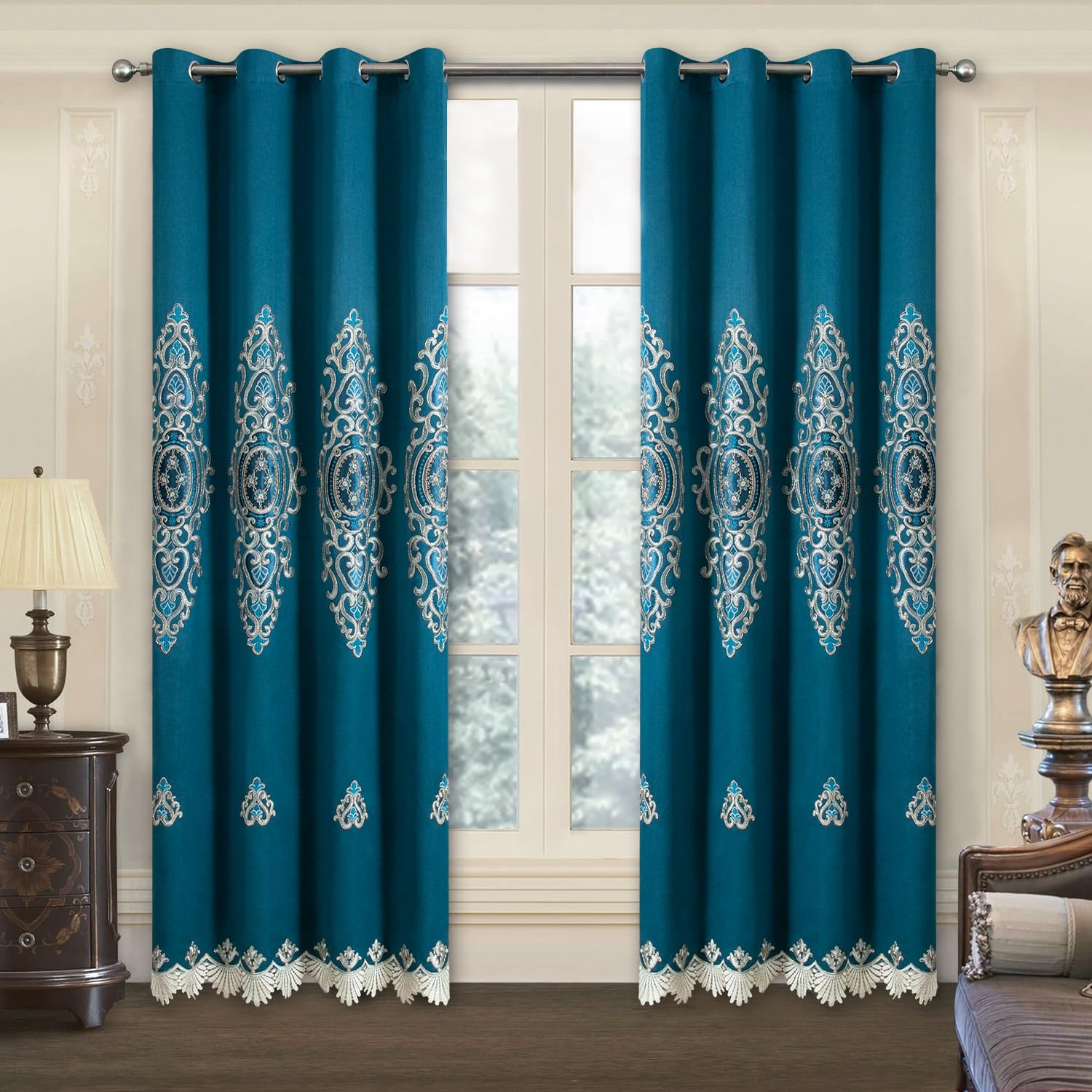 VOGOL Embroidered Curtains 84 inches Long Grommet Window Treatment Voile Panel Drape for Living Room Kitchen, Two Panels, W54 x L84 inch