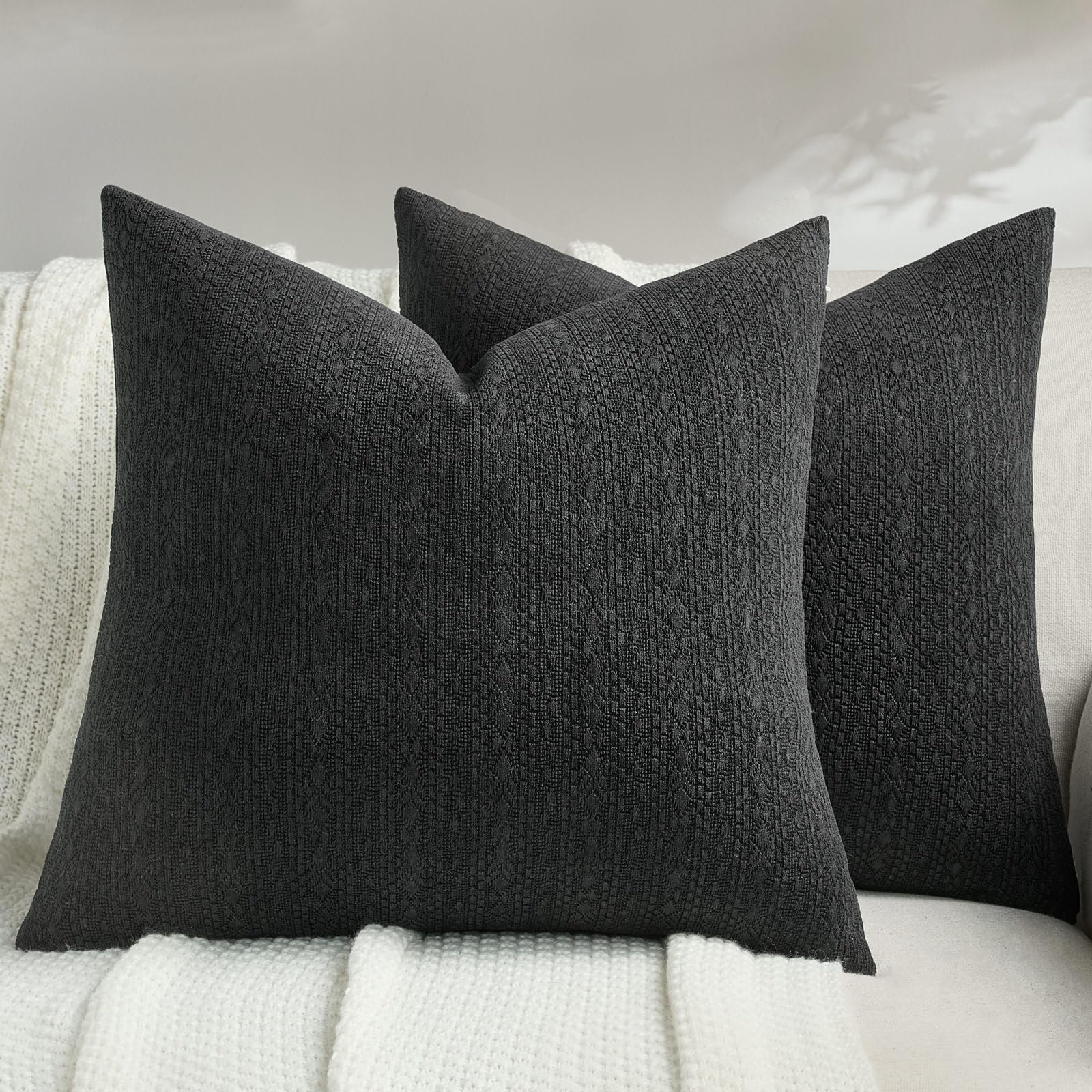 FUTEI Pack of 2 Solid Chenille Throw Pillow Covers 18x18 Inch Soft Farmhouse Decorative Accent Cushion Cases Modern Home Decor for Couch Living Room, Cream