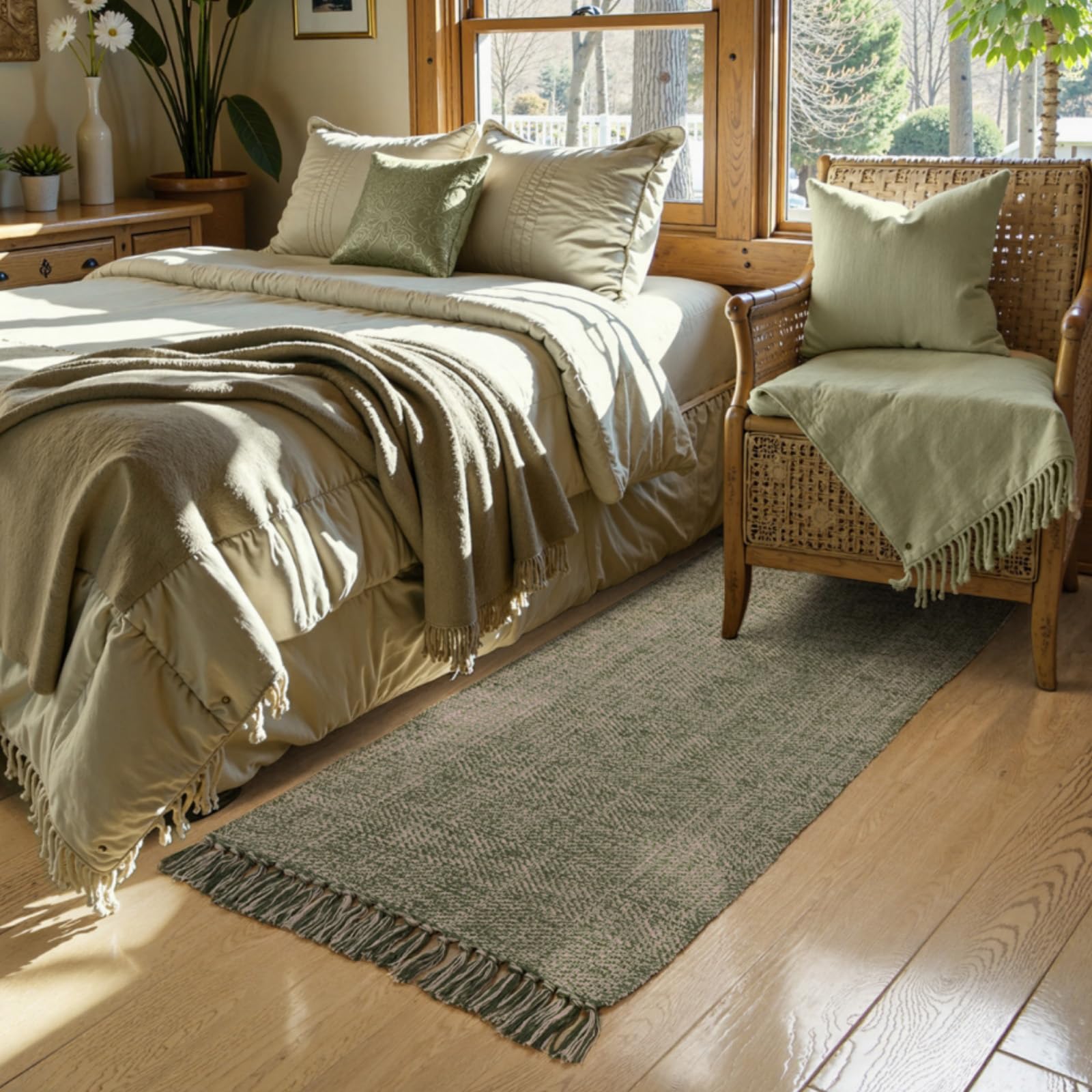 Collive Comfy Area Rug 4' x 6', Tan/Cream Woven Cotton Bedroom Rugs, Modern Indoor Accent Rug Floor Carpet with Tassel for Living Room, Nursery Room, Dining Room, Bedside, Office, Patio Decor
