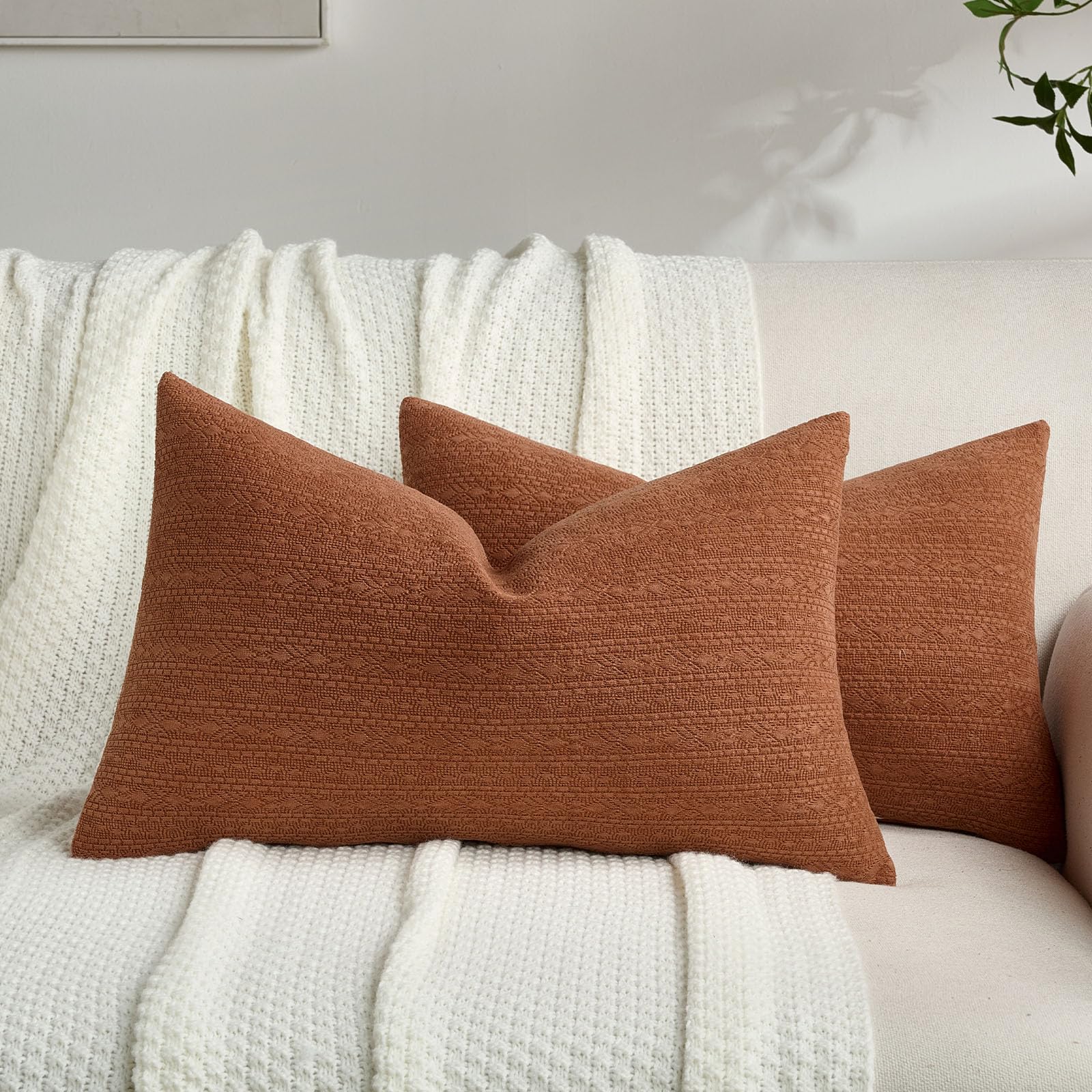 FUTEI Pack of 2 Solid Chenille Throw Pillow Covers 18x18 Inch Soft Farmhouse Decorative Accent Cushion Cases Modern Home Decor for Couch Living Room, Cream