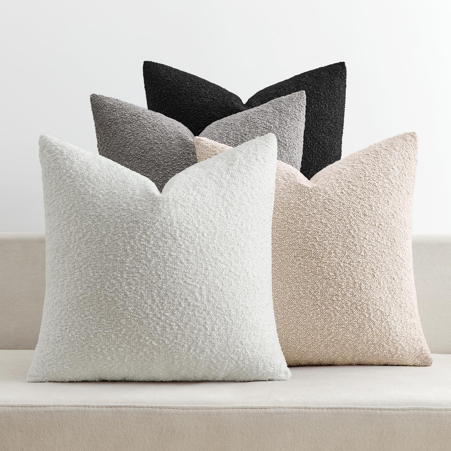MIULEE Pack of 4 Decorative Textured Boucle Throw Pillow Covers 20x20 Inch Neutral Brown Accent Solid Pillow Cases Couch Cushion Covers for Modern Farmhouse Boho Chair Sofa Bed Livingroom Home Decor