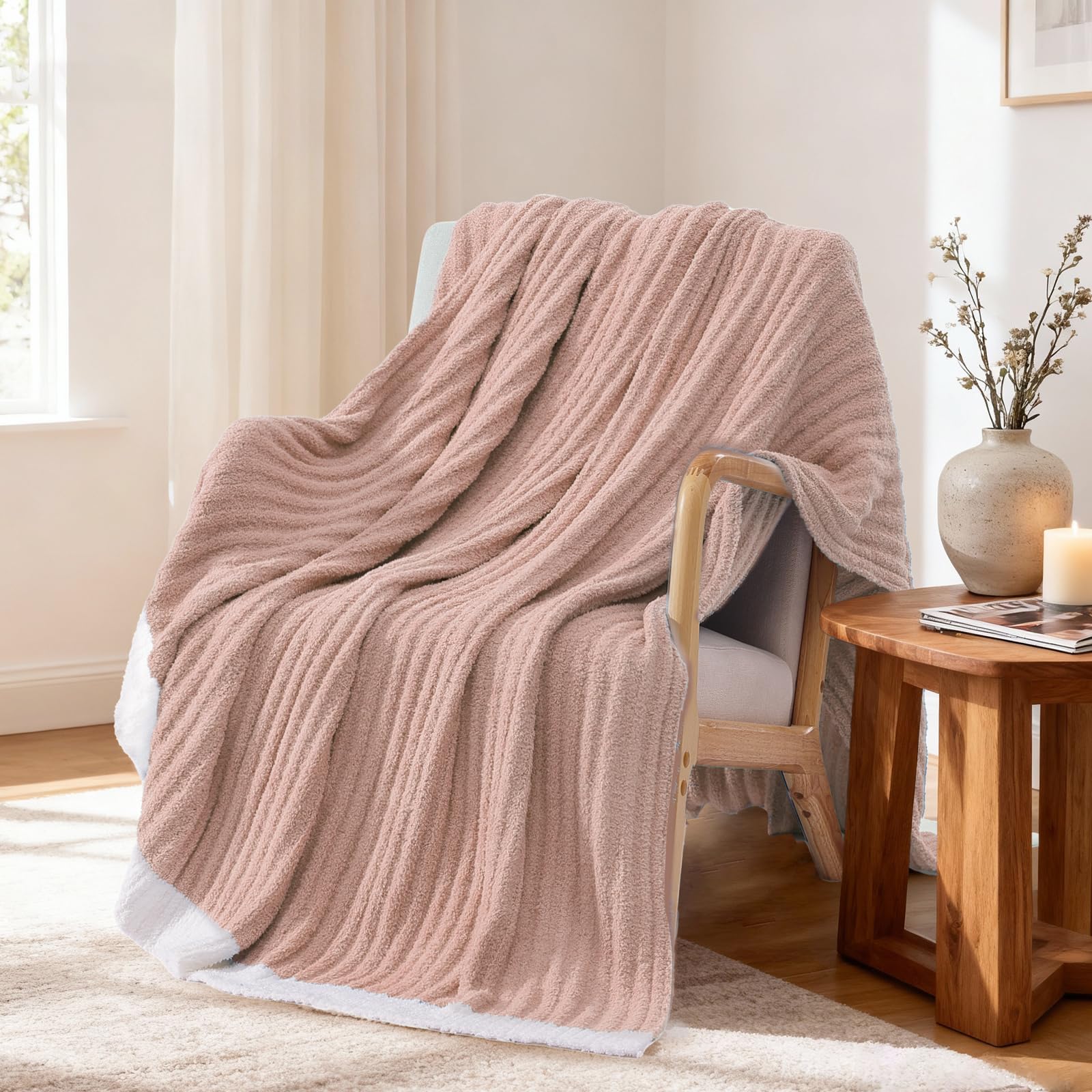 WRENSONGE Throw Blanket Cationic Dyeing Taupe Soft Cozy Fluffy Warm Hand Made Throw Blankets for Couch, Sofa, Chair, Bed, Camping, Picnic, Travel Lightweight Bed Blanket - 50"*60"