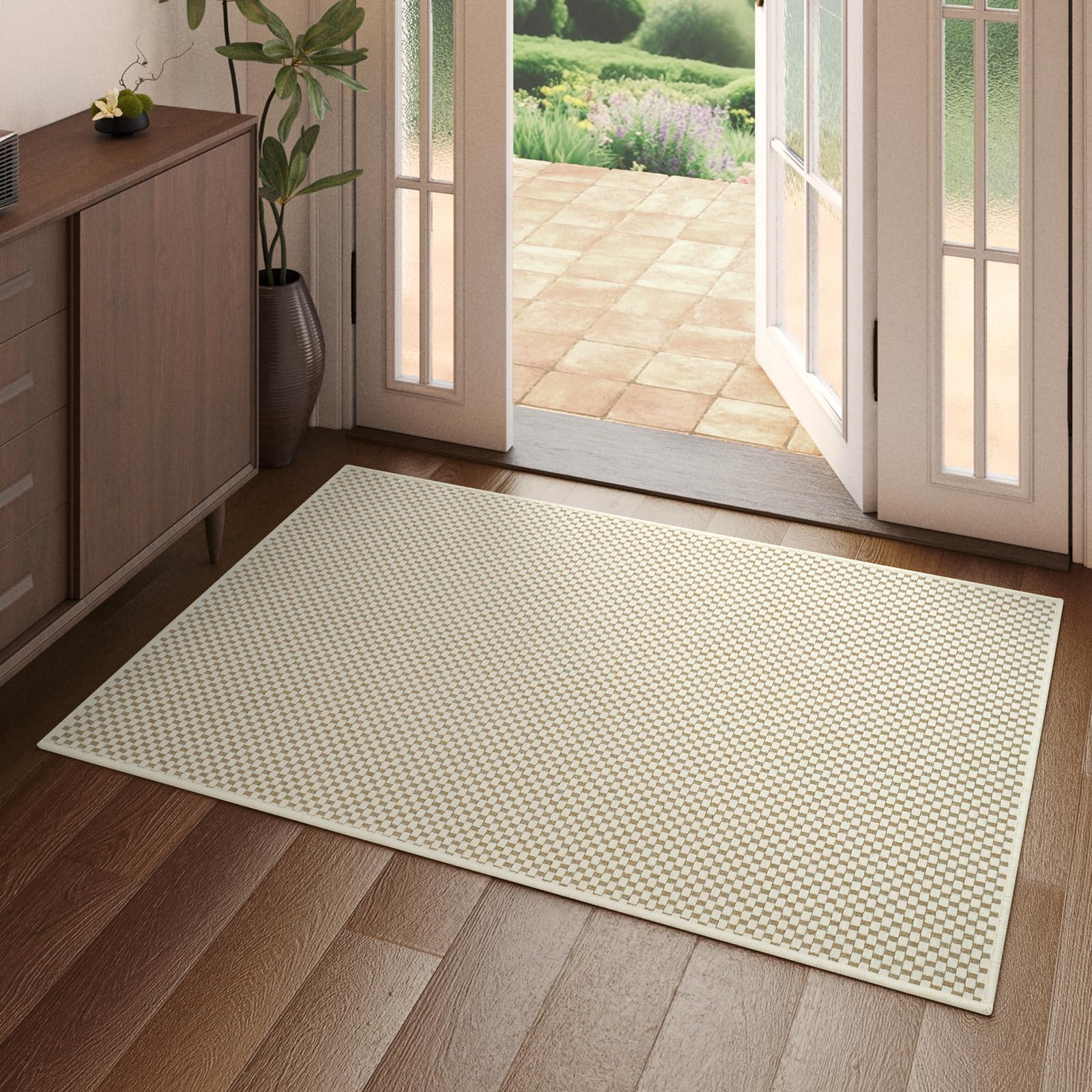 YDKGL Boho Washable Area Rugs 5x7 ft, Non Slip Area Rug for Living Room, Braided Office Rugs Bedroom Rug Woven Washable Indoor Floor Carpets for Office Dining Bedroom Living Room, Easy to Clean, Brown